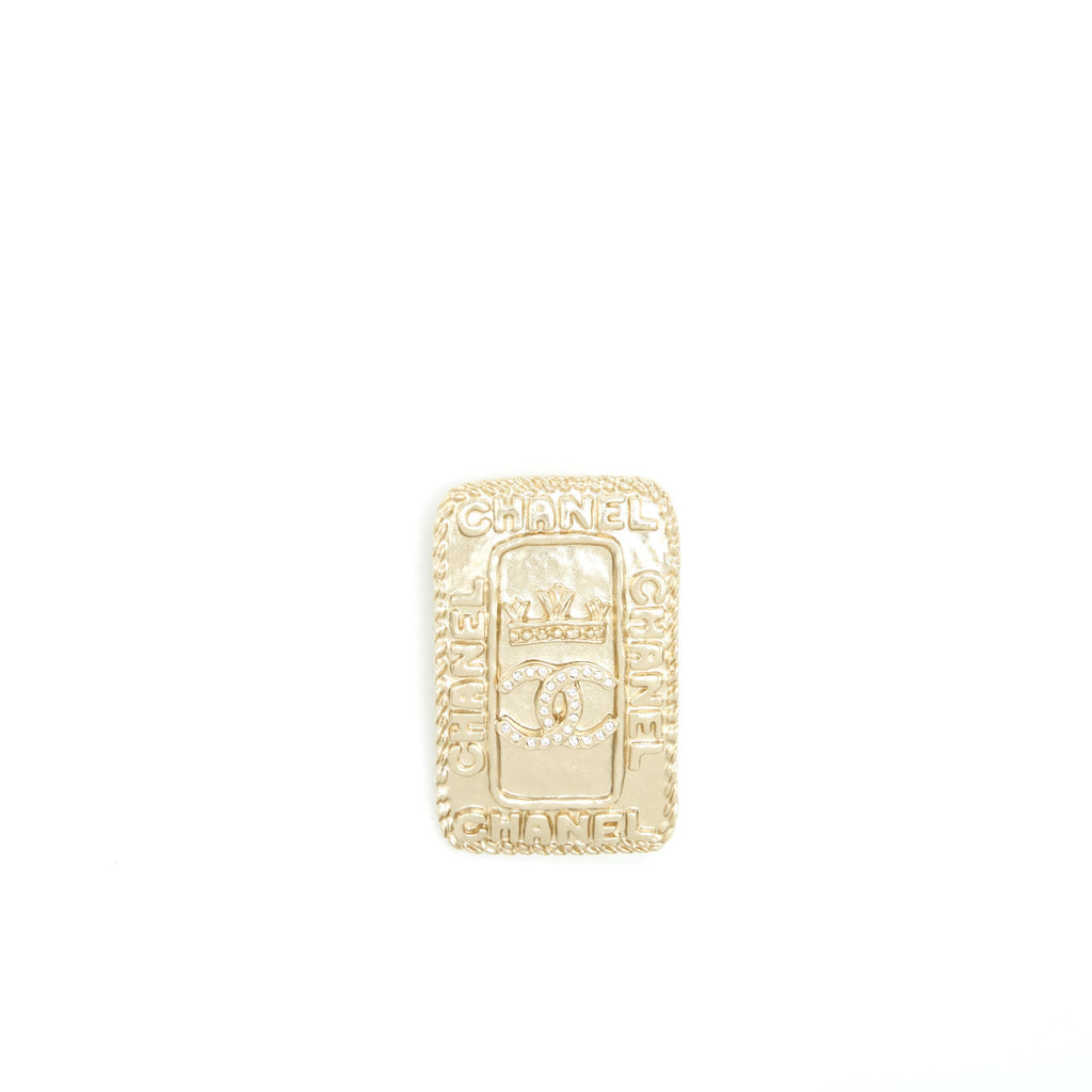 Chanel CC Logo And Crown Metal Plate Brooch Brushed L