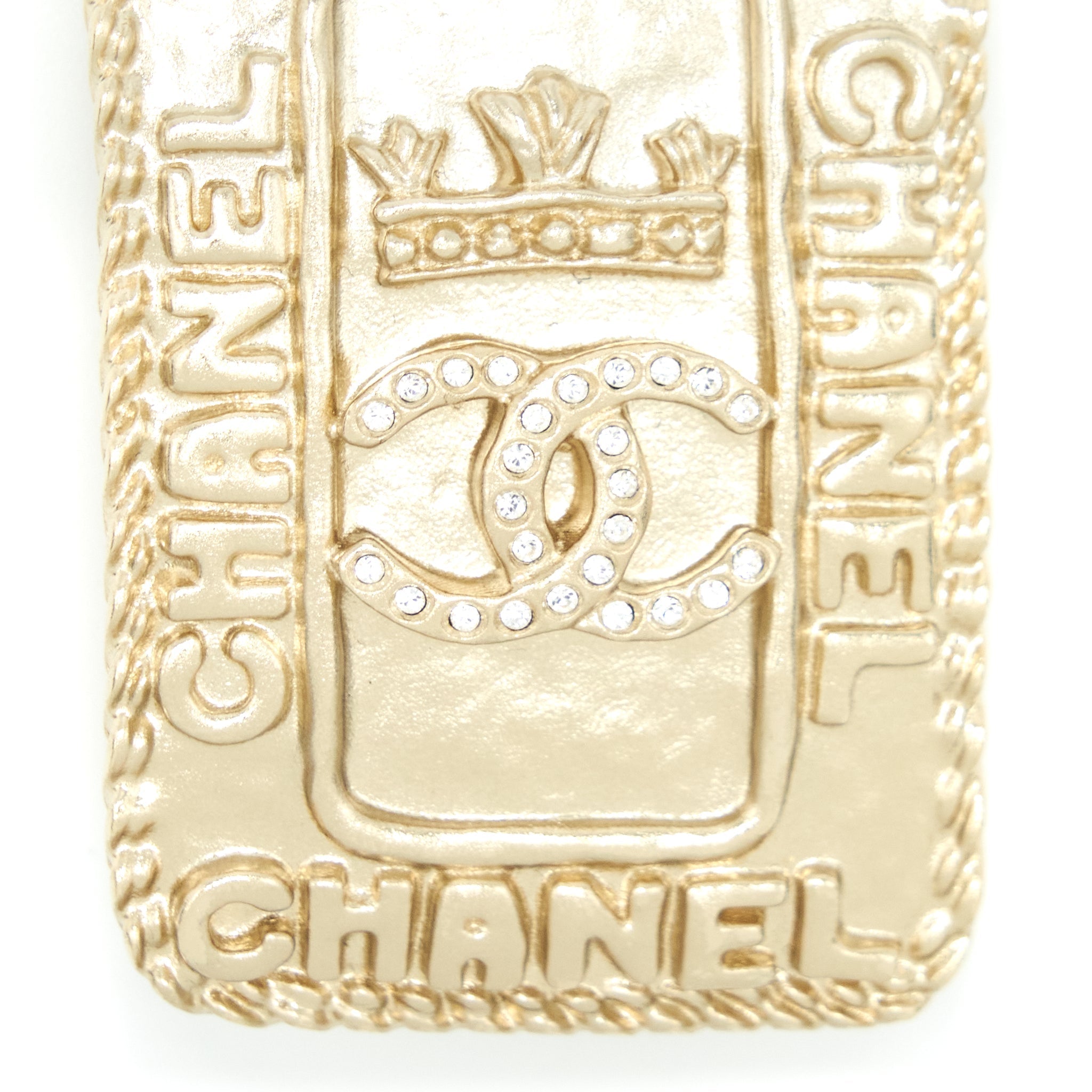 Chanel CC Logo And Crown Metal Plate Brooch Brushed L