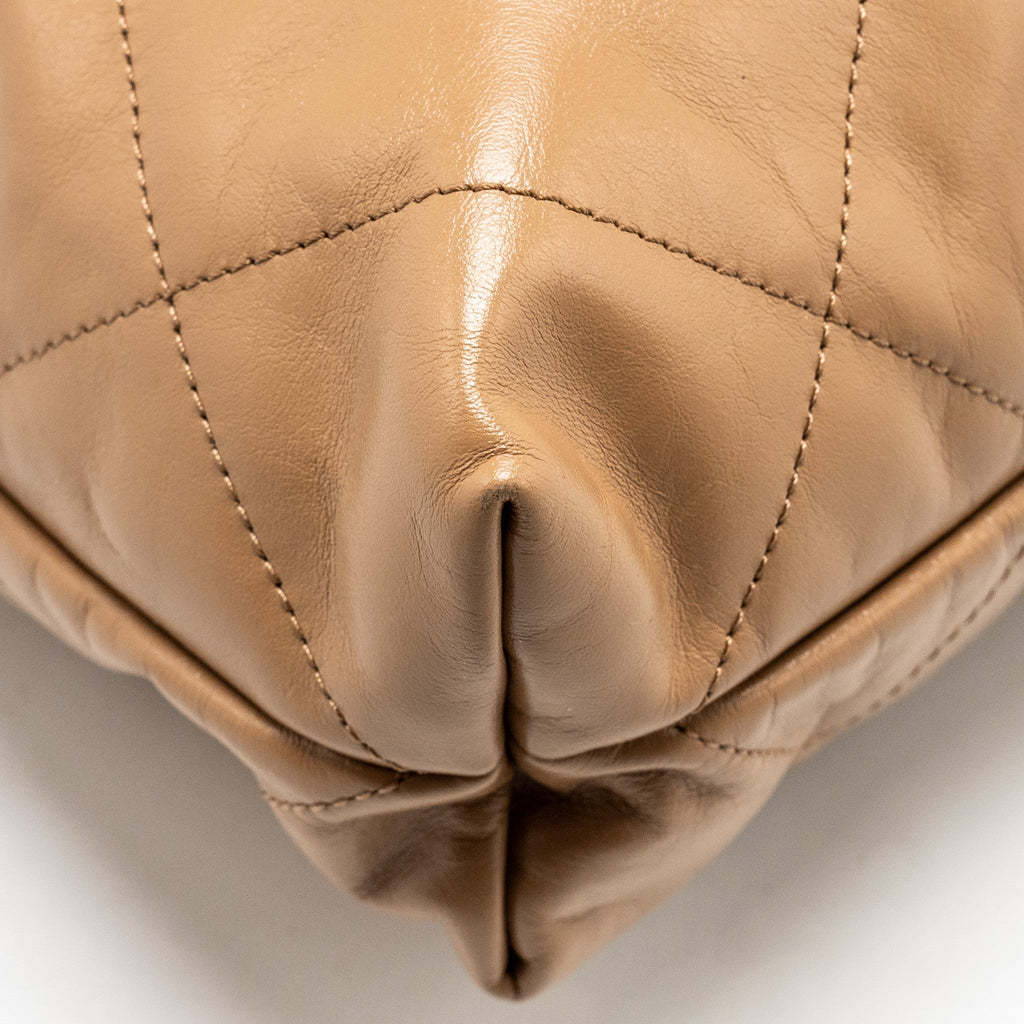 Chanel Small 22 Bag Shiny Calfskin Dark Beige  (microchip)