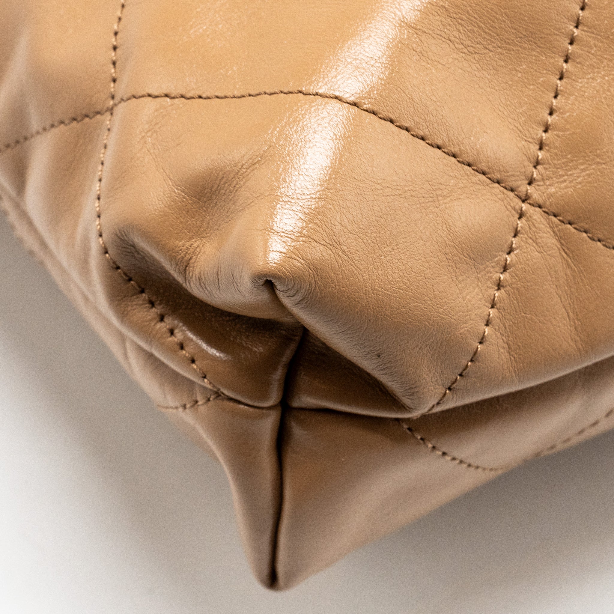 Chanel Small 22 Bag Shiny Calfskin Dark Beige  (microchip)