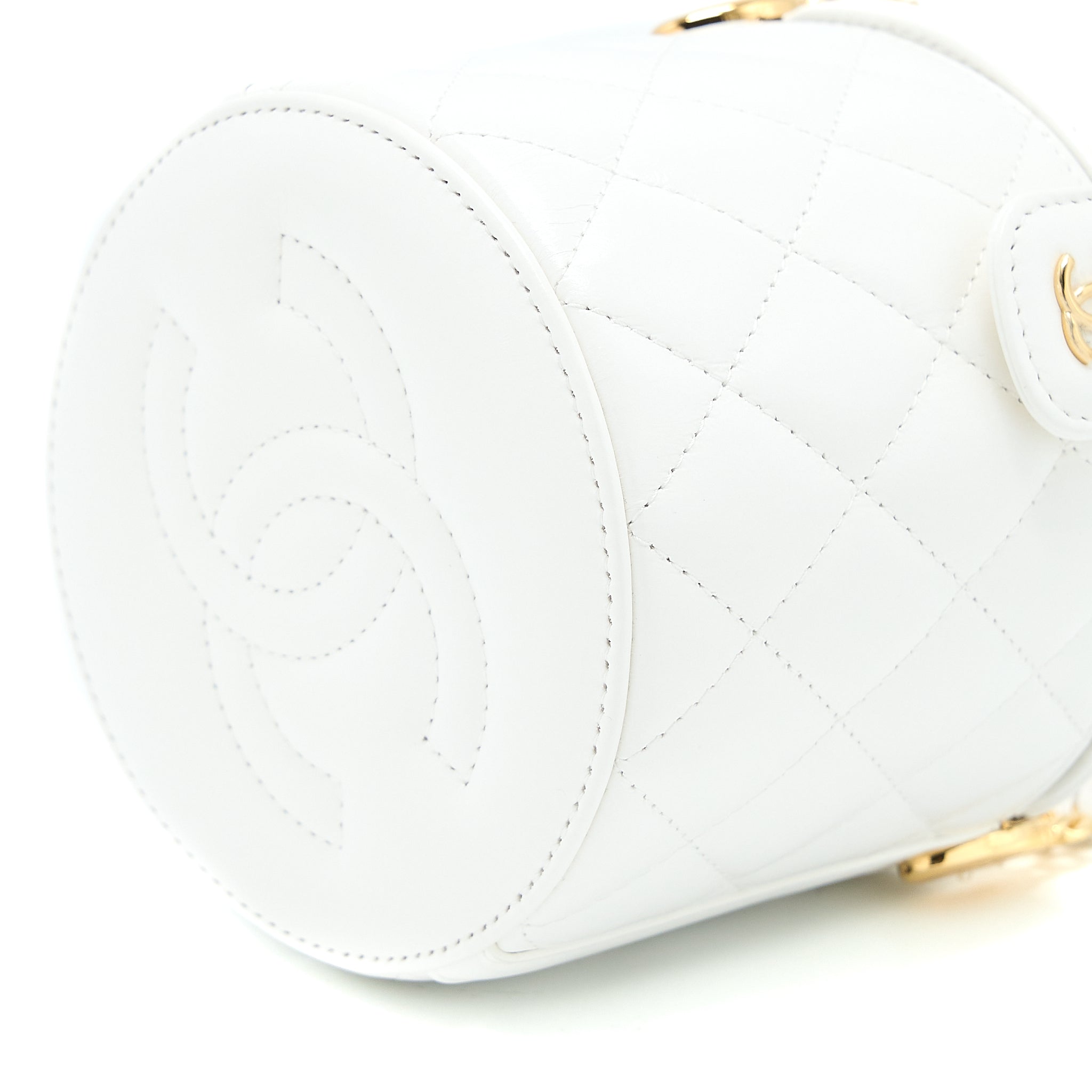 Chanel Top Handle Round Vanity with Chain Lambskin White  (Microchip)