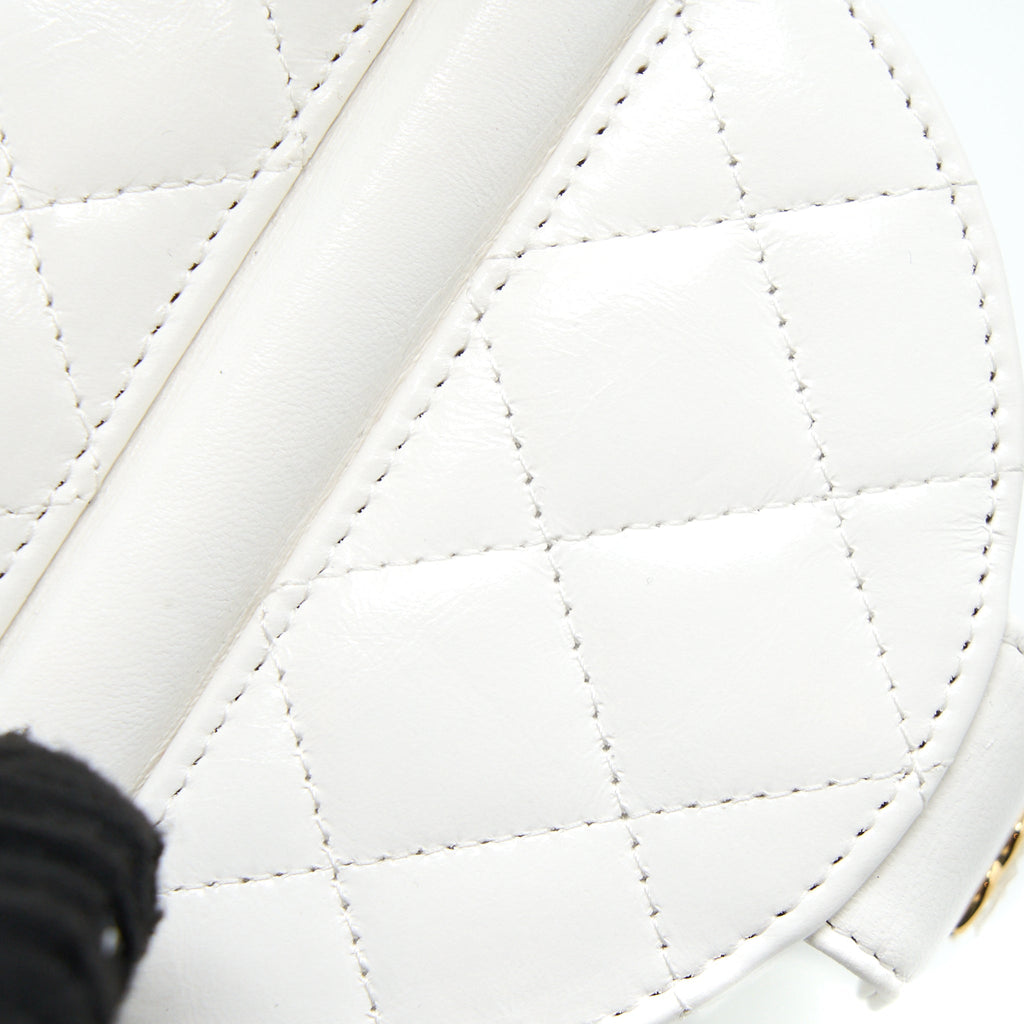 Chanel Top Handle Round Vanity with Chain Lambskin White  (Microchip)