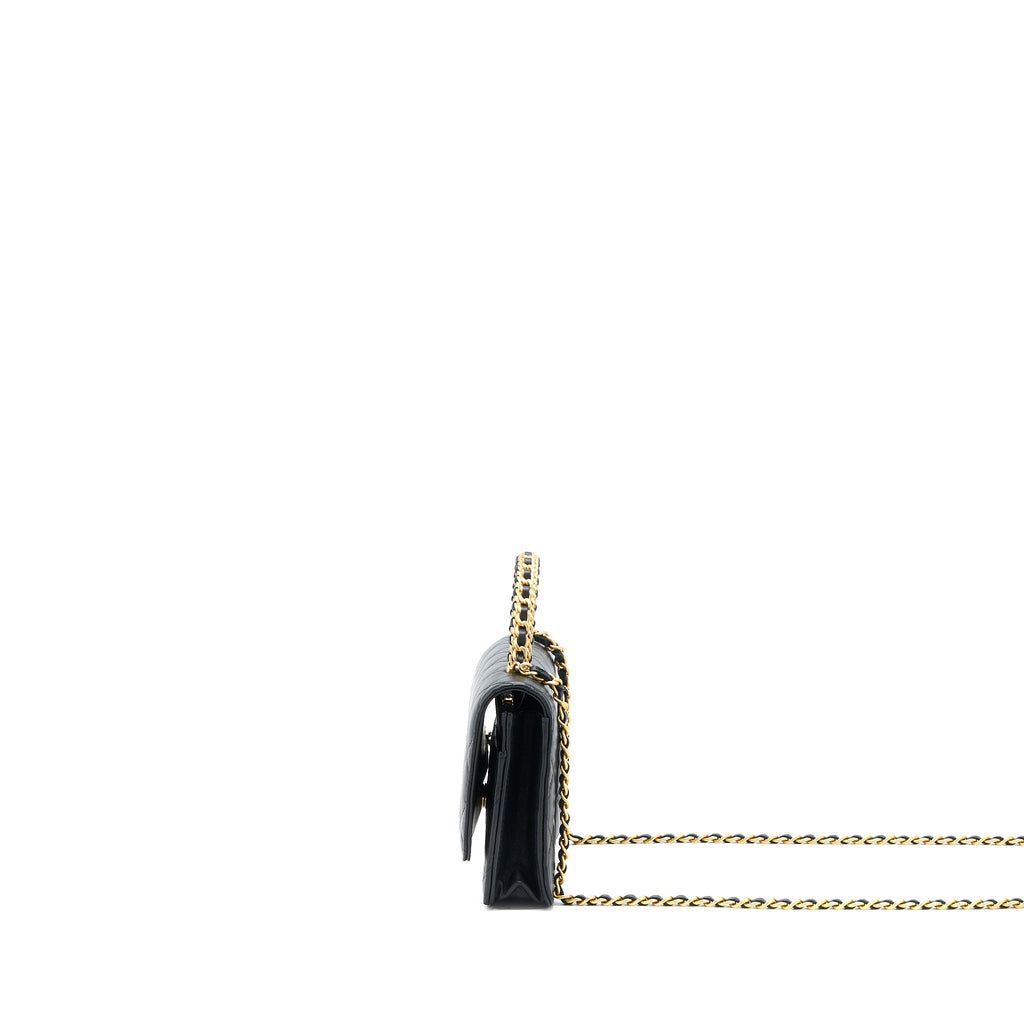 Chanel Top Handle Wallet On Chain Lambskin Black Brushed  (Microchip)