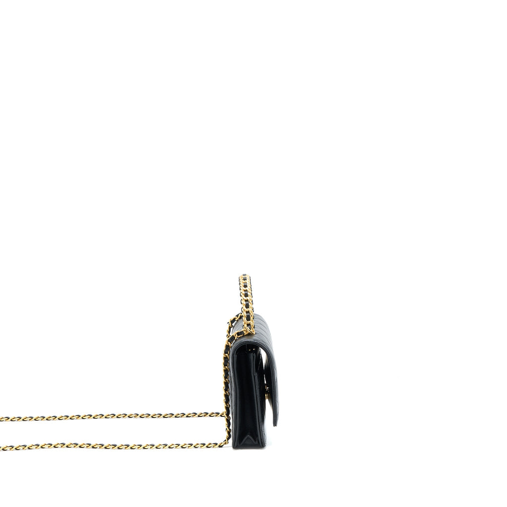 Chanel Top Handle Wallet On Chain Lambskin Black Brushed  (Microchip)