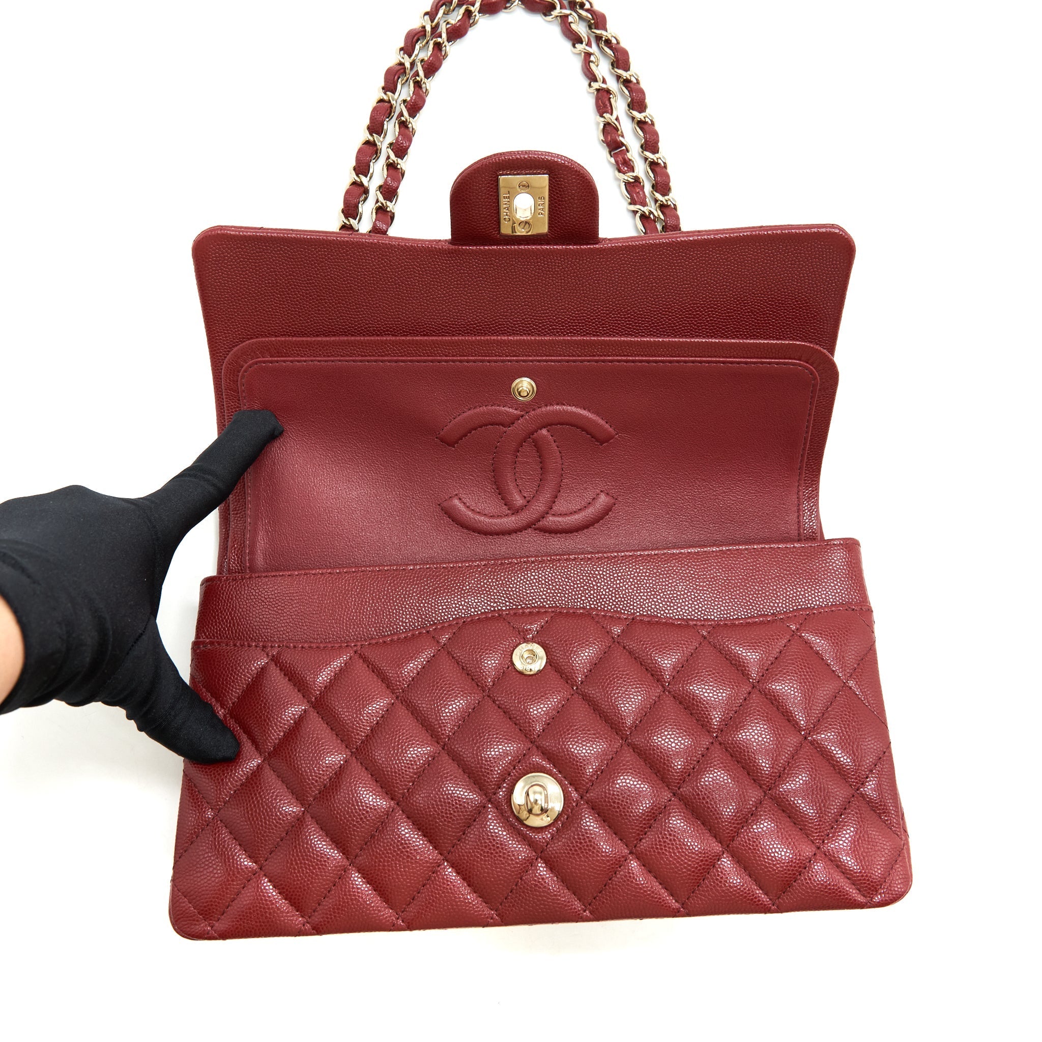 Chanel Medium Classic Double Flap Bag Caviar Dark Red L