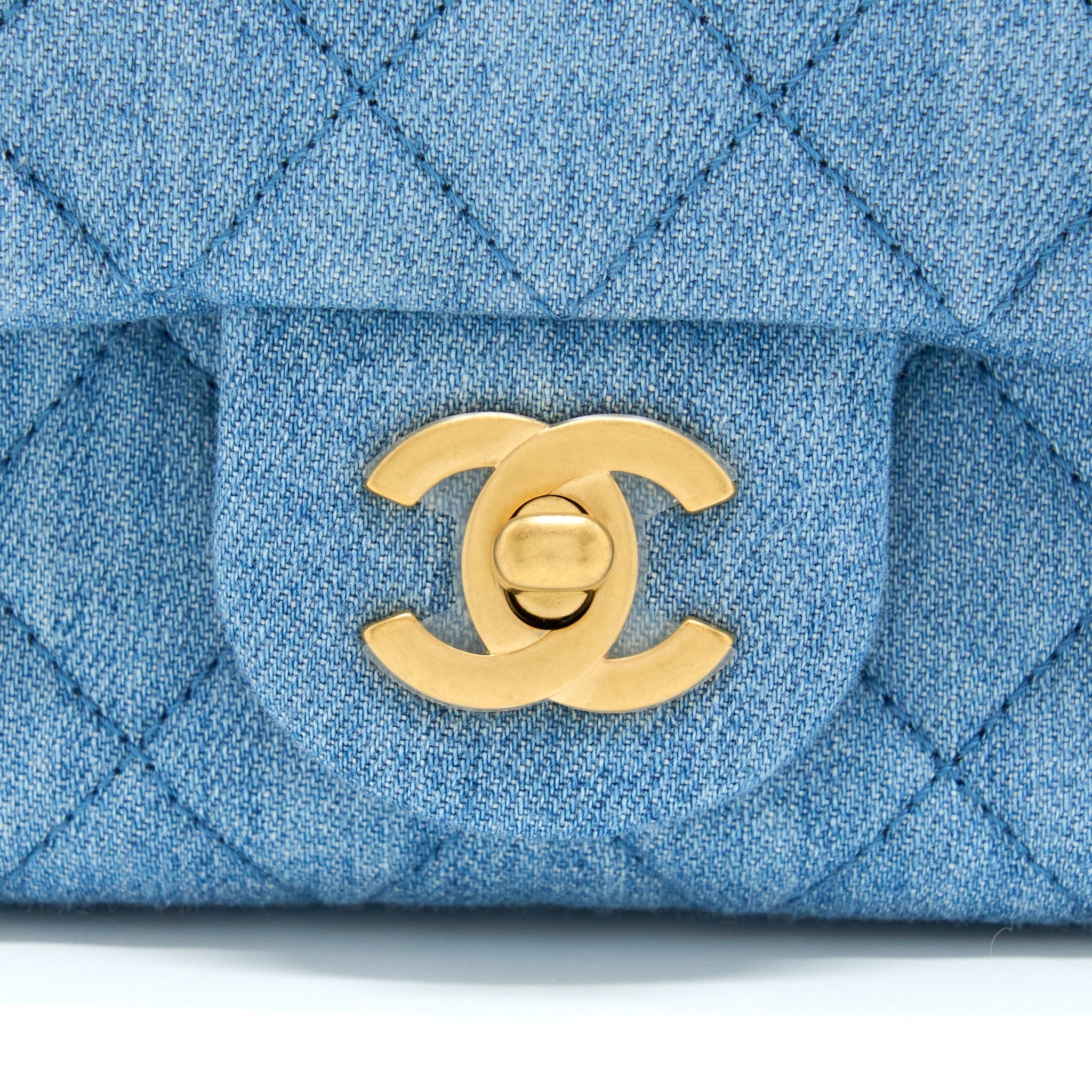 Chanel 22C Denim Pearl Crush Mini Square Flap Bag