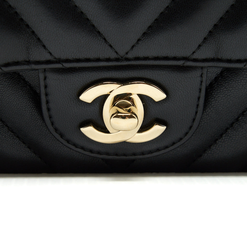 Chanel Chevron Mini Rectangular Flap Bag Lambskin Black L