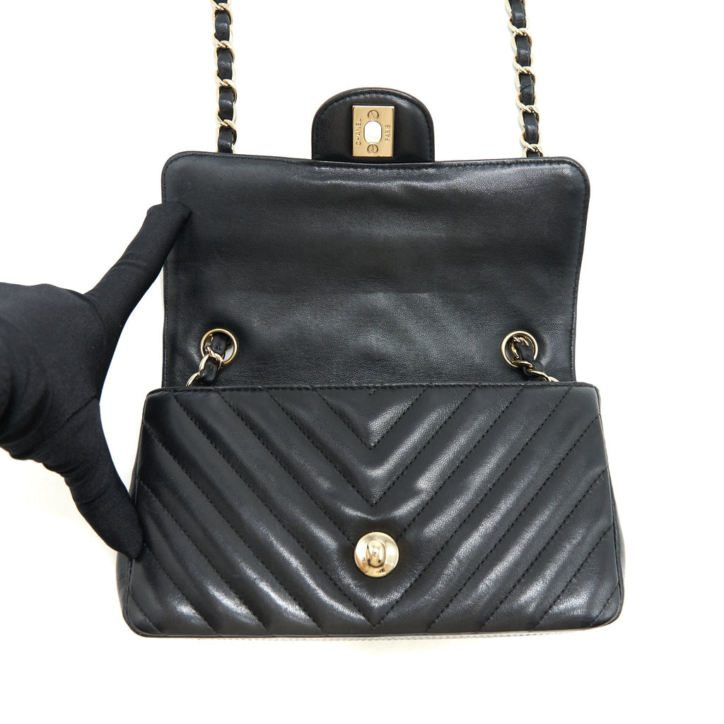 Chanel Chevron Mini Rectangular Flap Bag Lambskin Black L