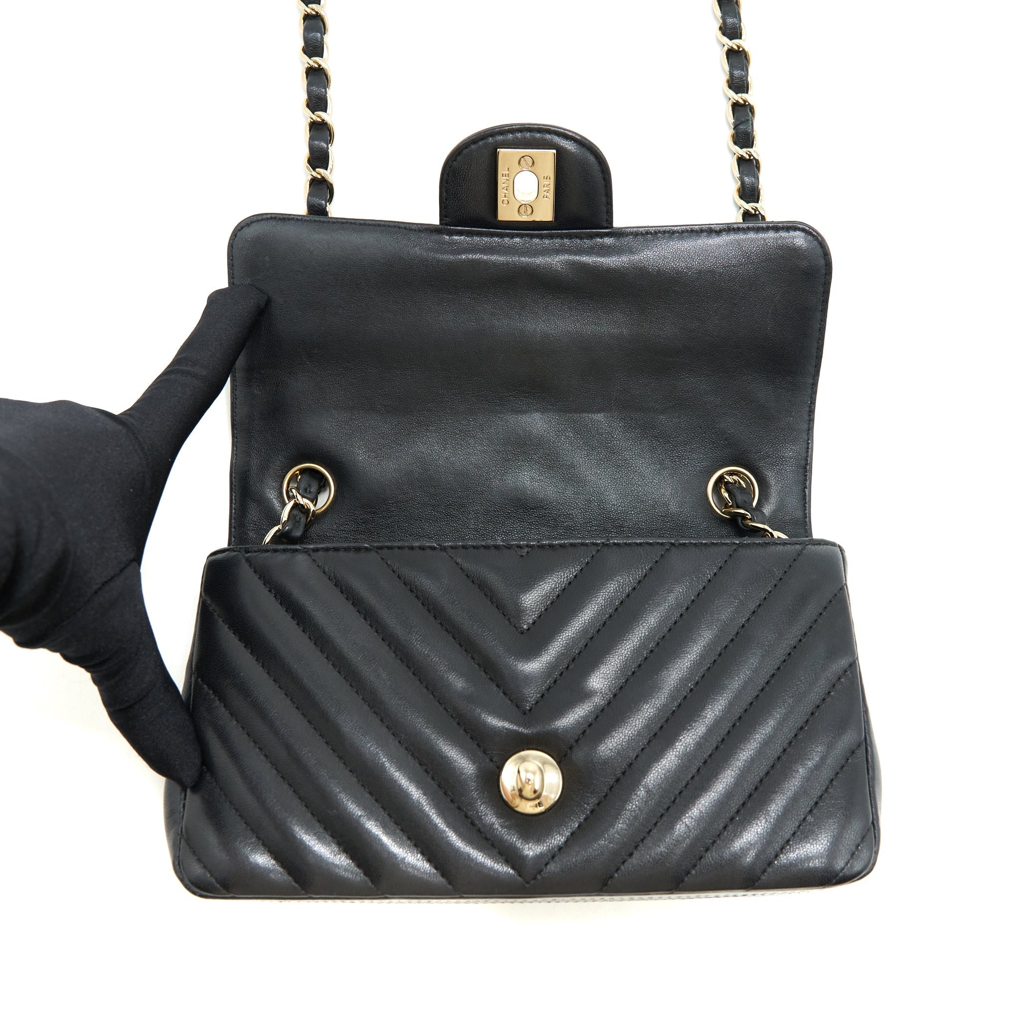 Chanel Chevron Mini Rectangular Flap Bag Lambskin Black L