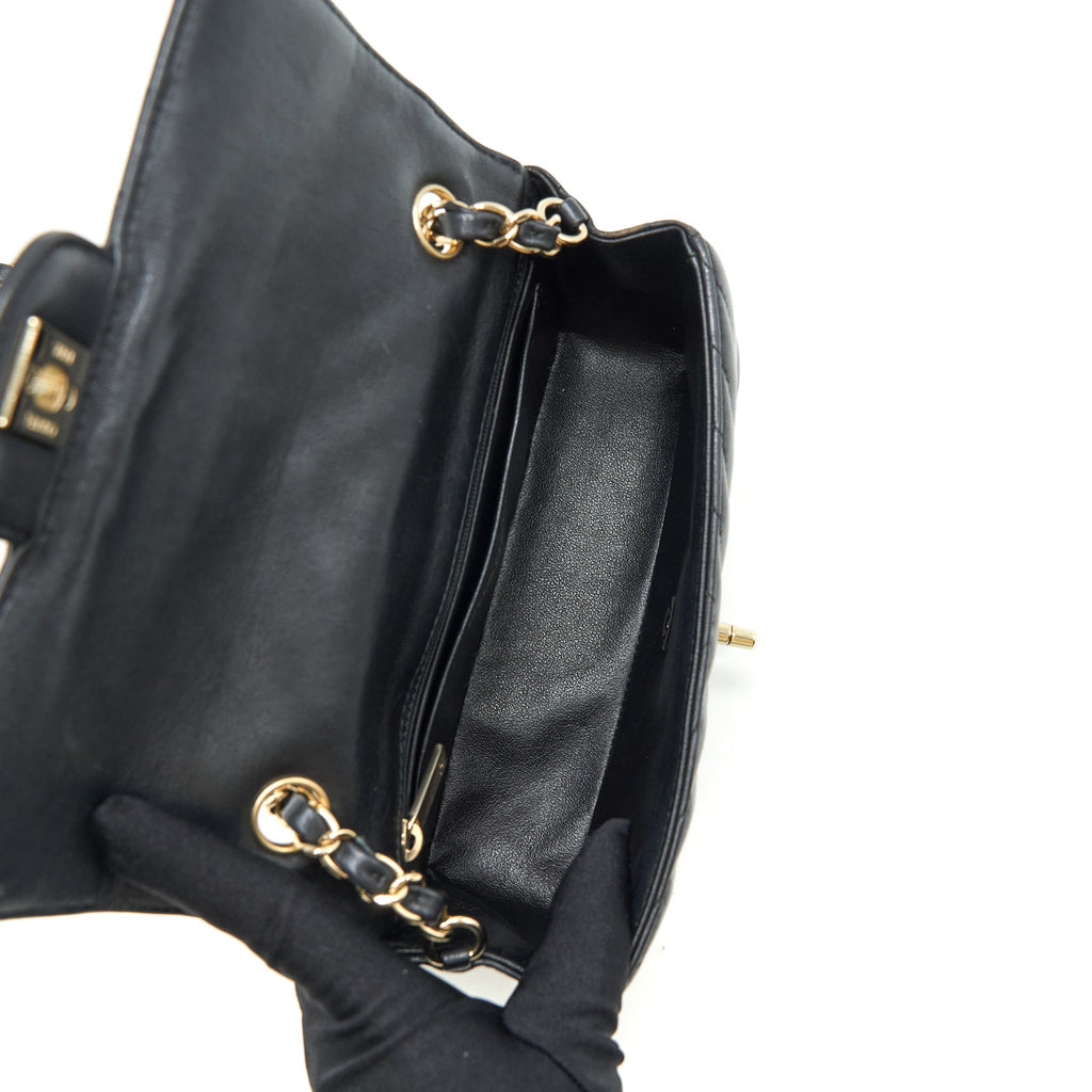 Chanel Chevron Mini Rectangular Flap Bag Lambskin Black L
