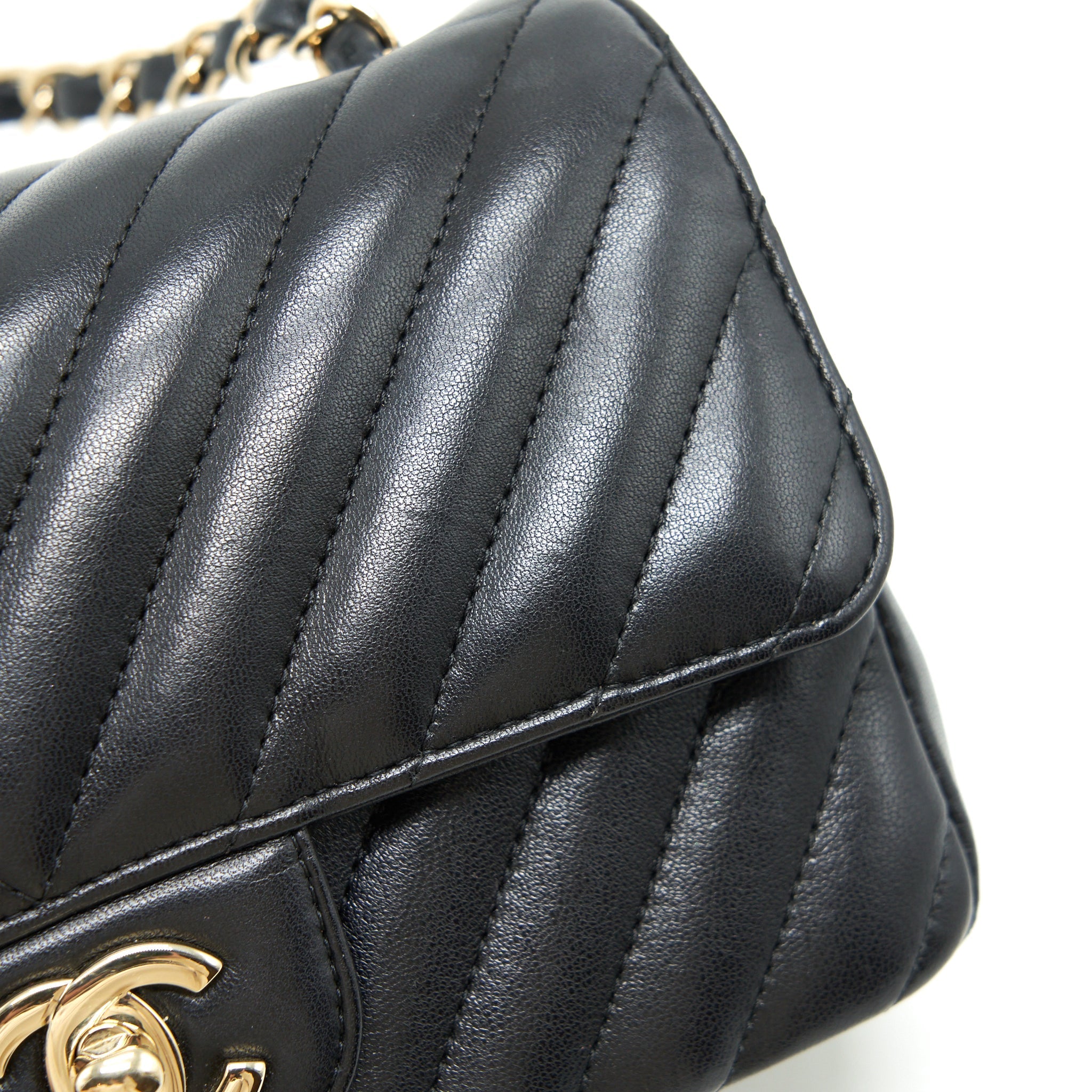 Chanel Chevron Mini Rectangular Flap Bag Lambskin Black L