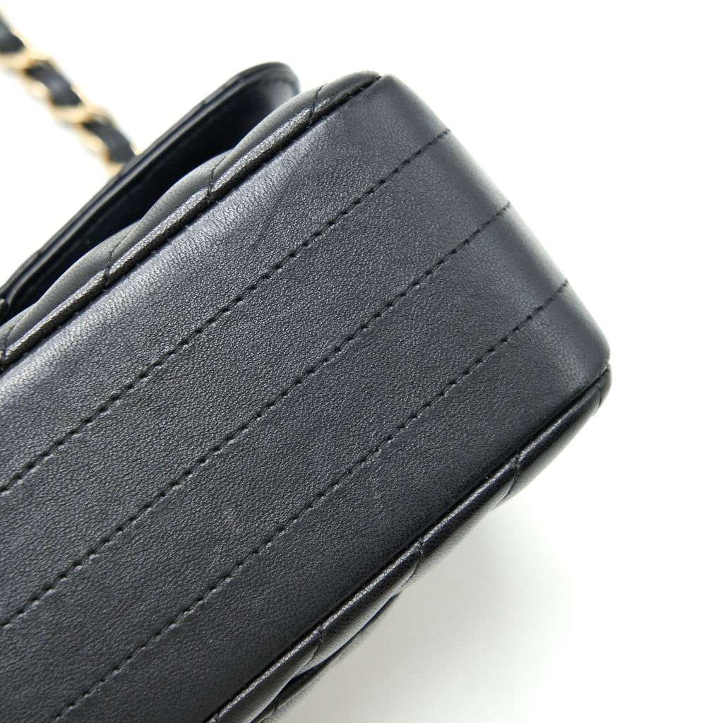Chanel Chevron Mini Rectangular Flap Bag Lambskin Black L