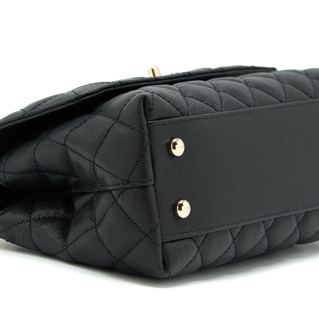 Chanel Small Coco Handle Caviar Black L With Red Embossed Handle