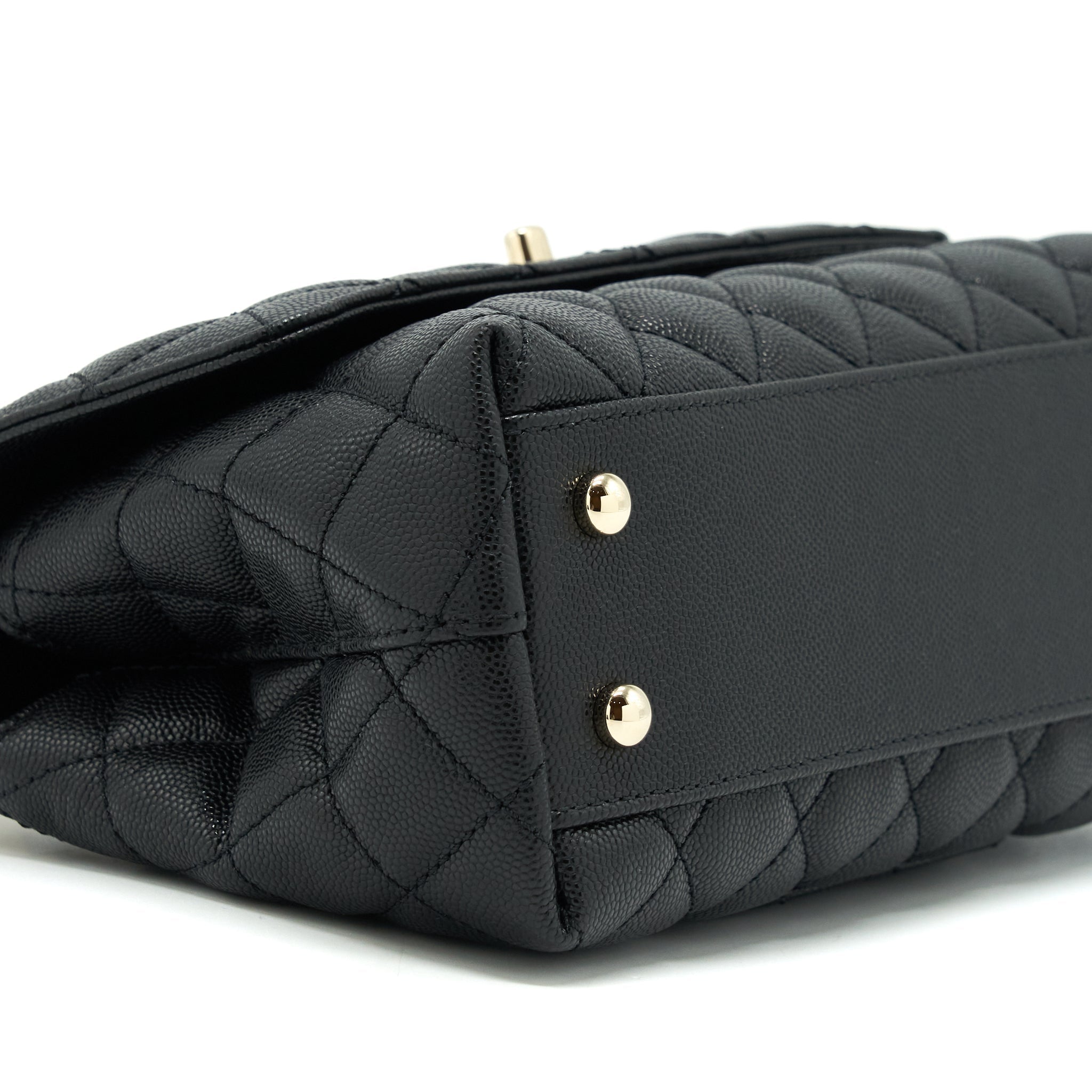 Chanel Small Coco Handle Caviar Black L With Red Embossed Handle