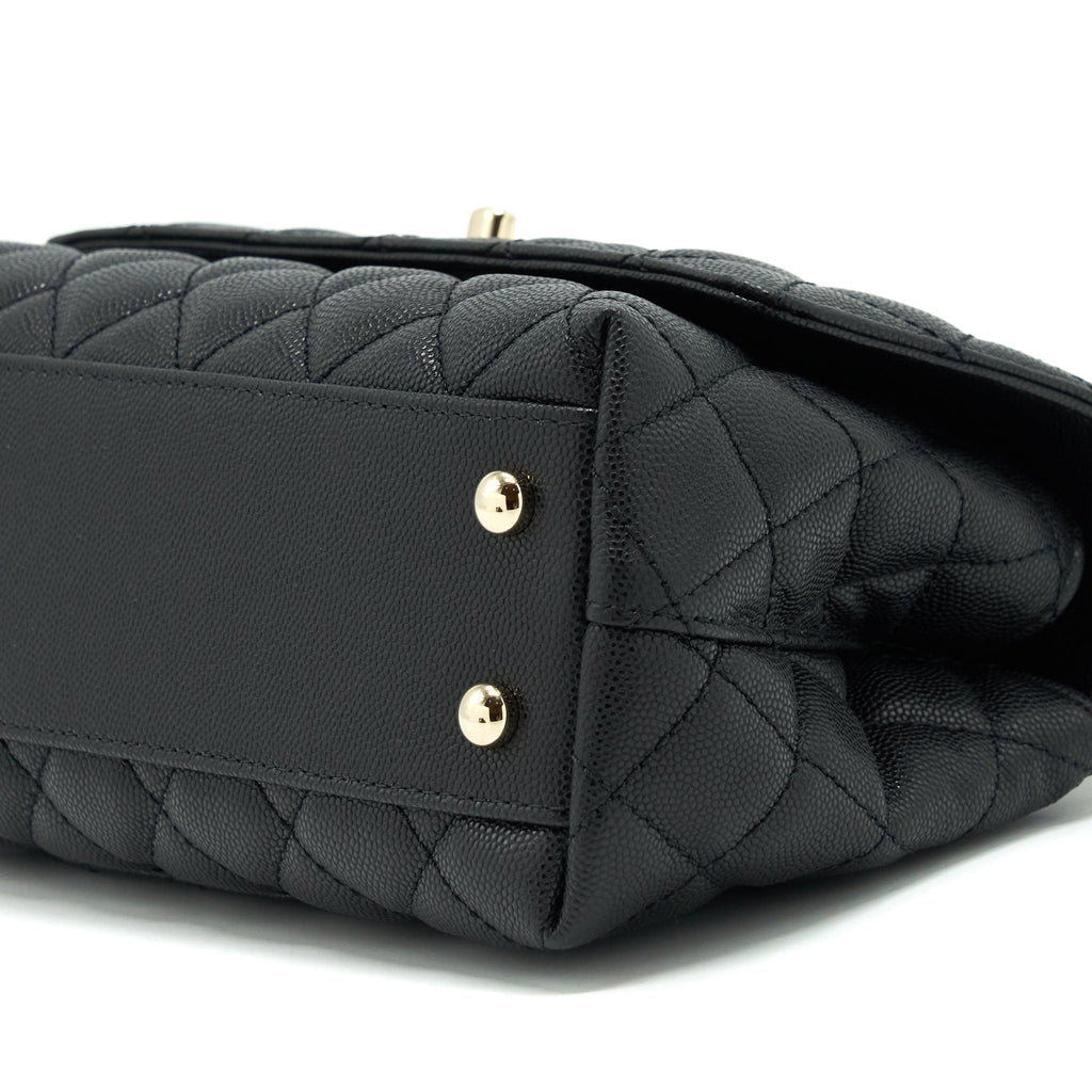 Chanel Small Coco Handle Caviar Black L With Red Embossed Handle