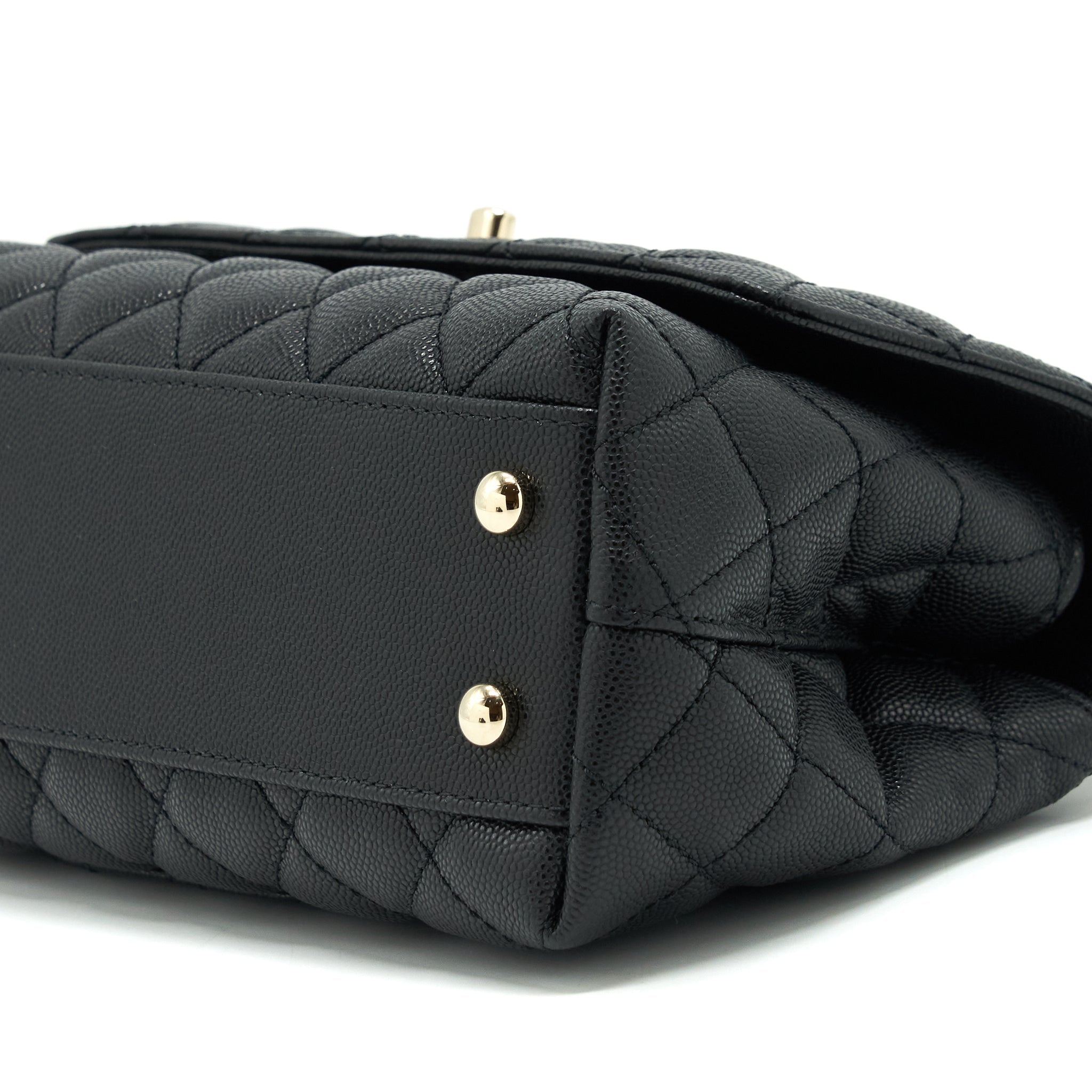 Chanel Small Coco Handle Caviar Black L With Red Embossed Handle