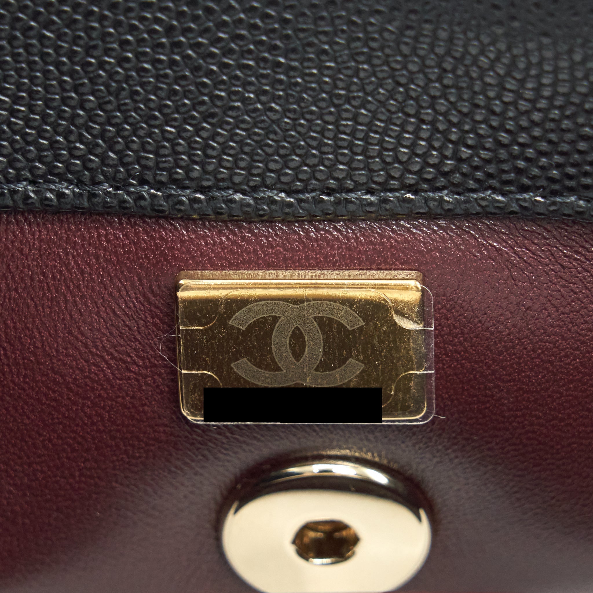 Chanel Small Coco Handle Caviar Black L With Red Embossed Handle