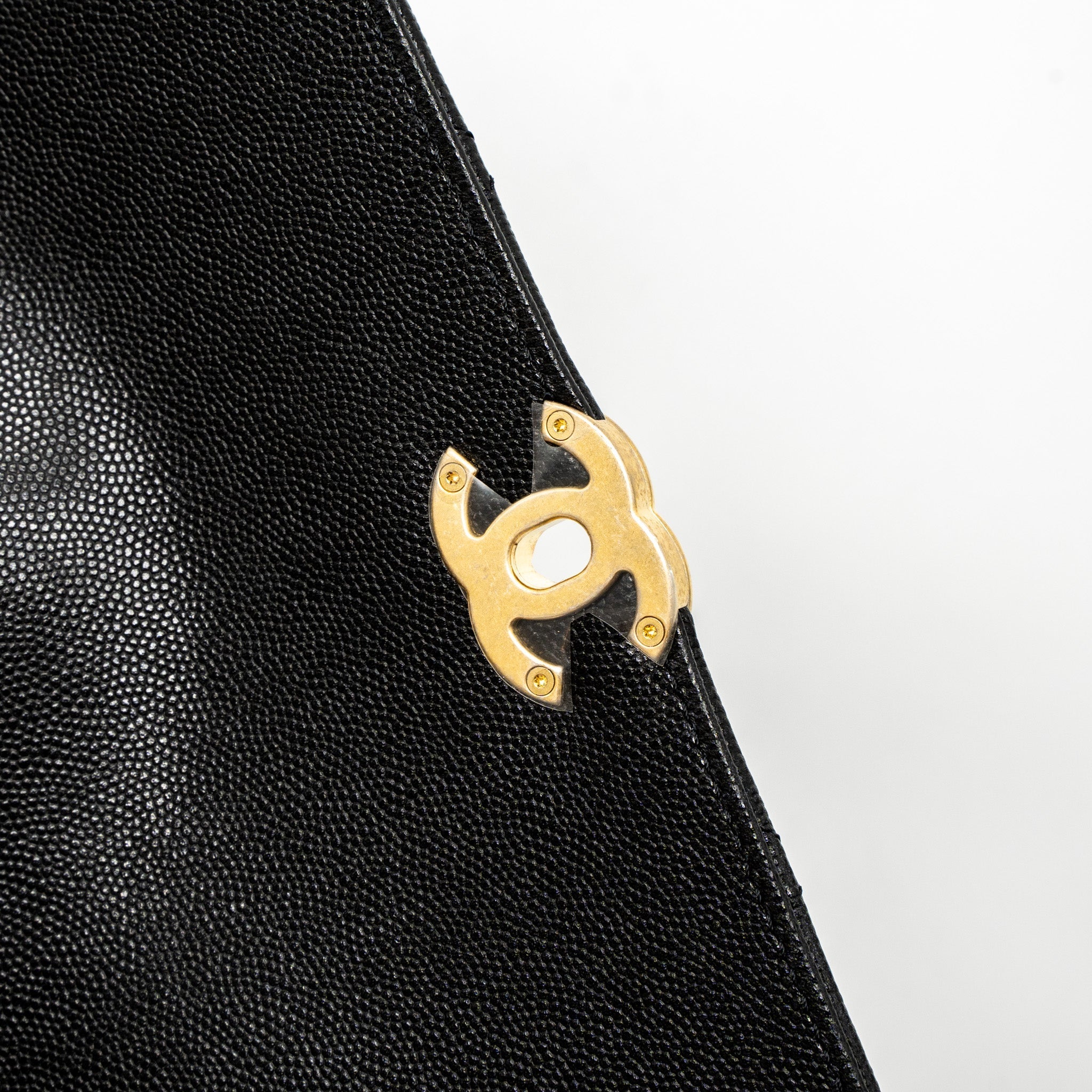 Chanel Flap Bag With Detail Chain Grained Calfskin Black Brushed  (Microchip)