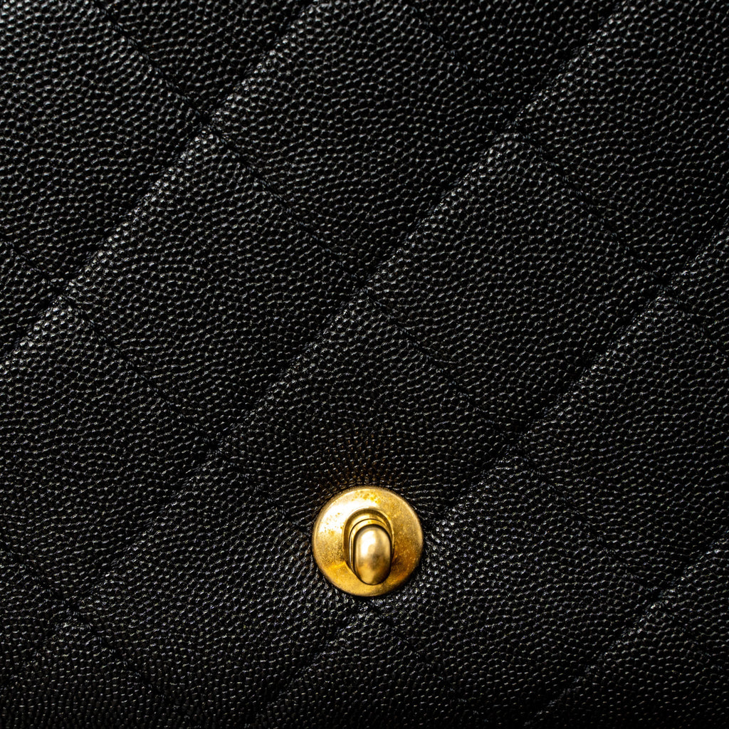 Chanel Flap Bag With Detail Chain Grained Calfskin Black Brushed  (Microchip)