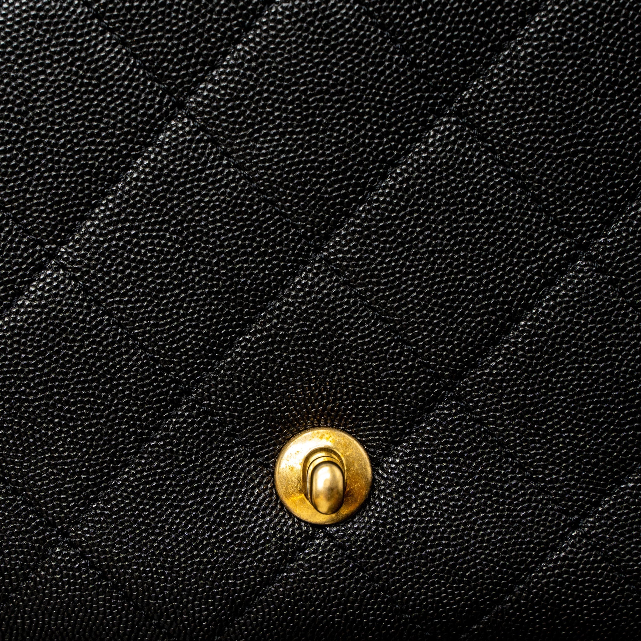 Chanel Flap Bag With Detail Chain Grained Calfskin Black Brushed  (Microchip)