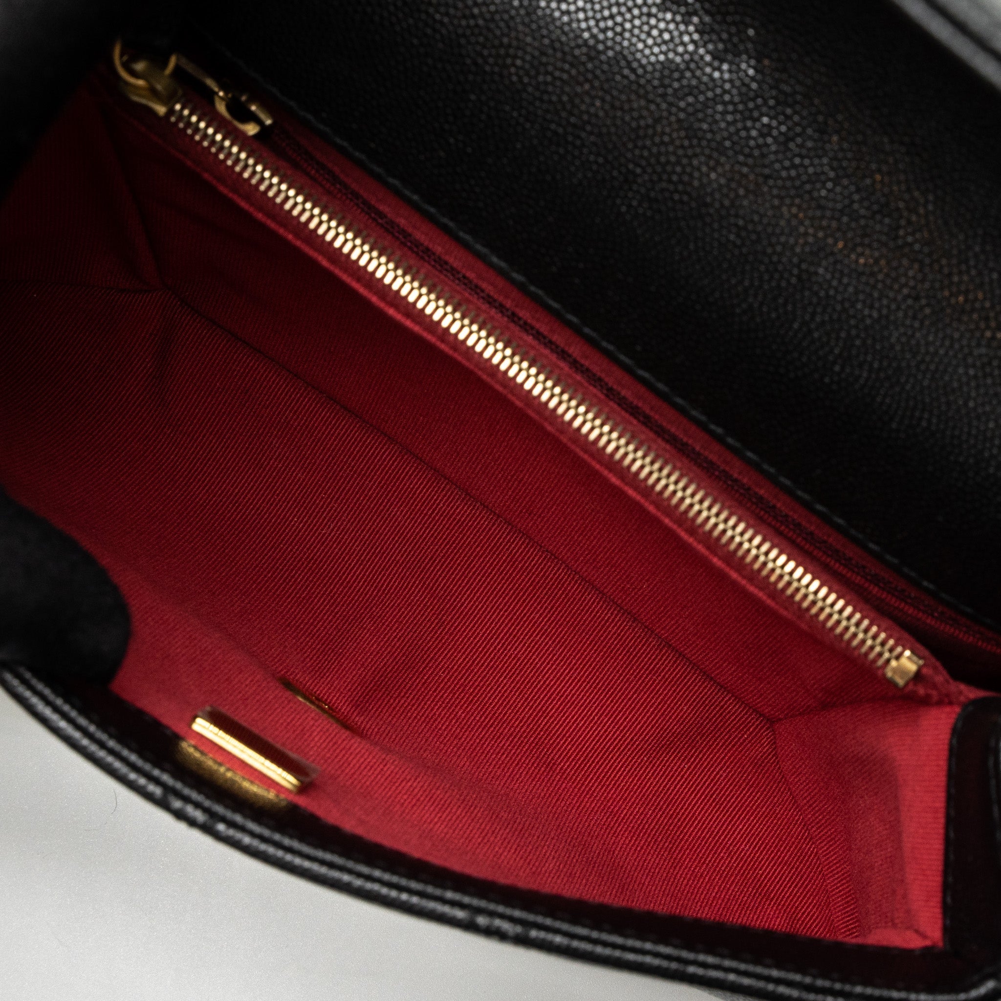 Chanel Flap Bag With Detail Chain Grained Calfskin Black Brushed  (Microchip)
