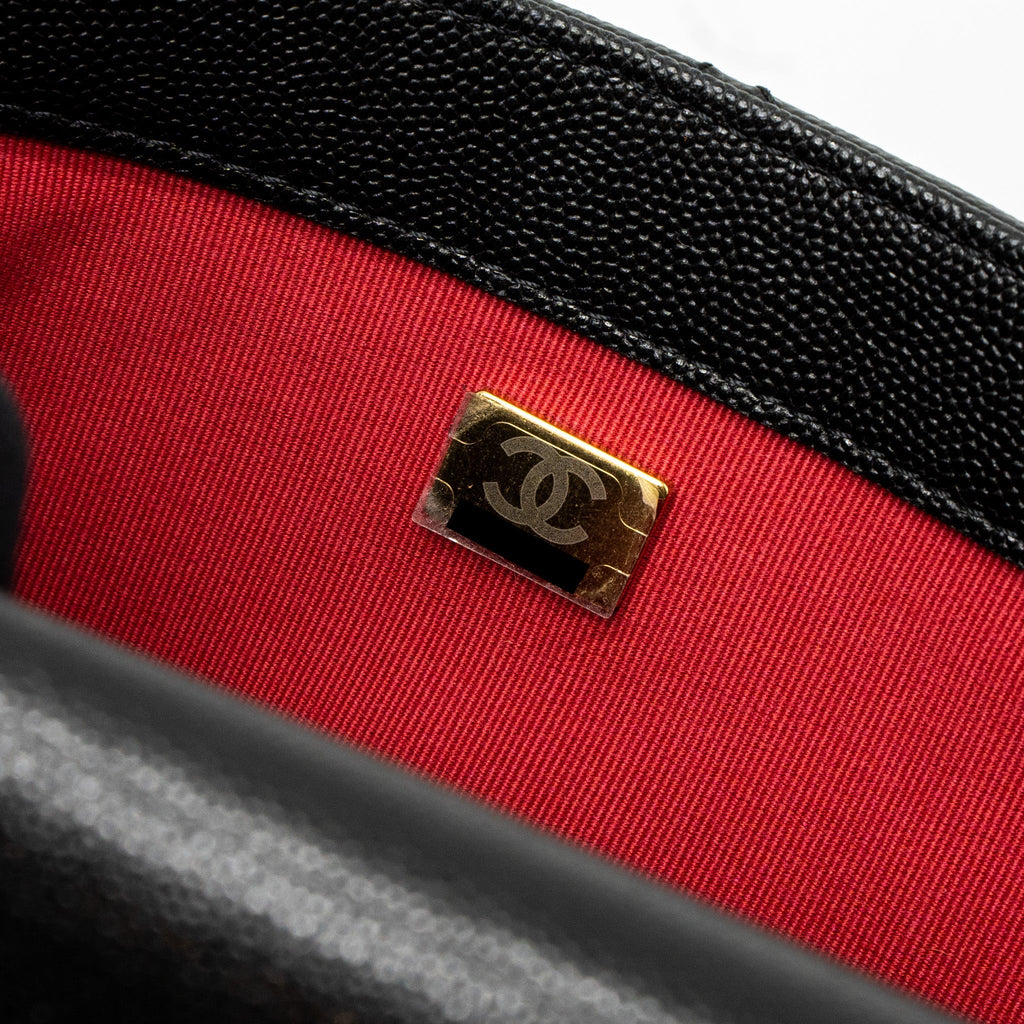 Chanel Flap Bag With Detail Chain Grained Calfskin Black Brushed  (Microchip)