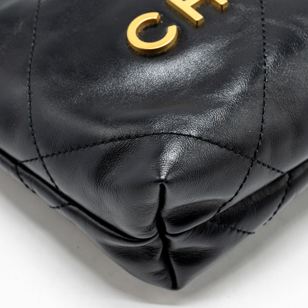 Chanel Mini 22 Bag Shiny Calfskin BLACK  (Microchip)