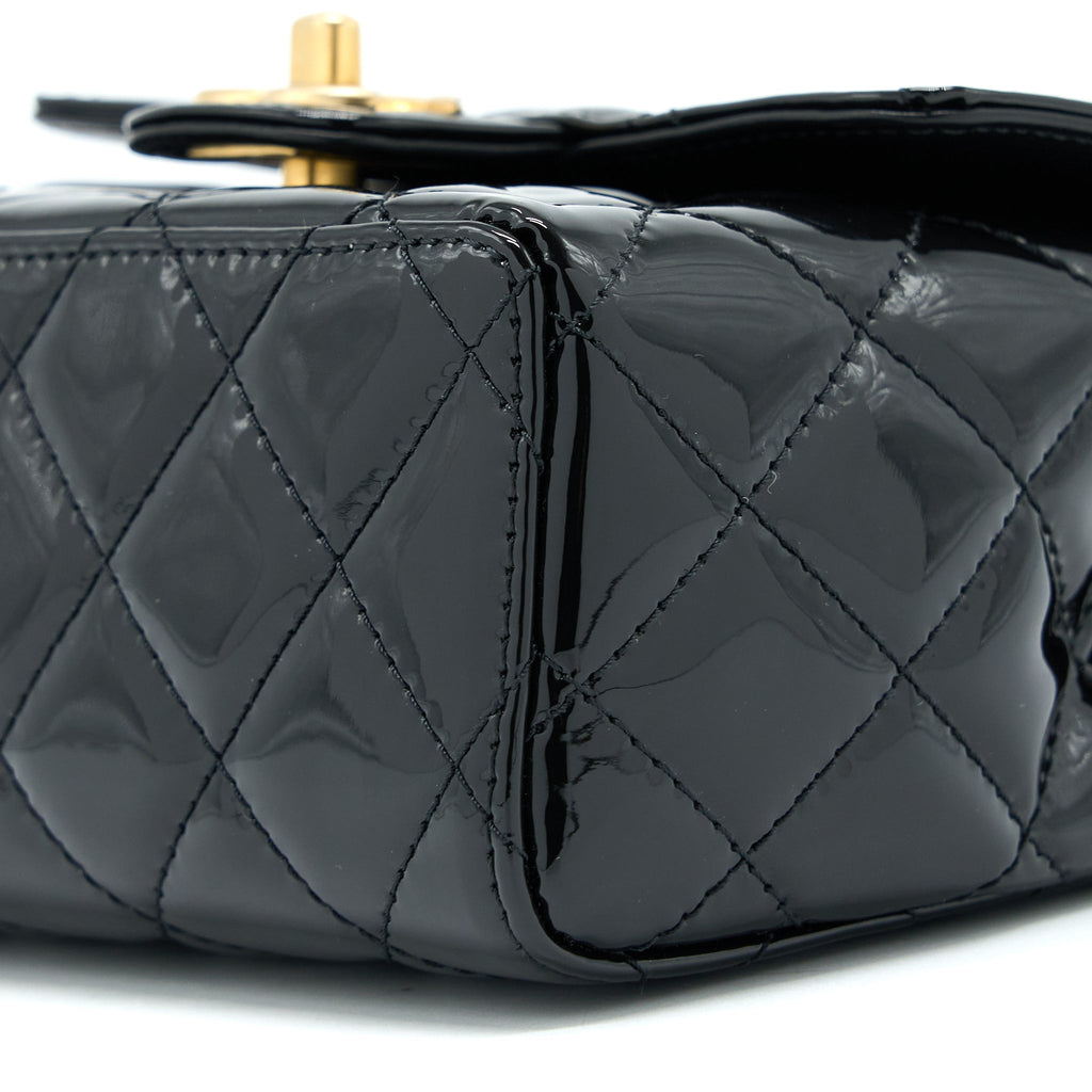 Chanel 22K Retro Classic New Square Mini Flap Bag Patent Black Brushed (Microchip)