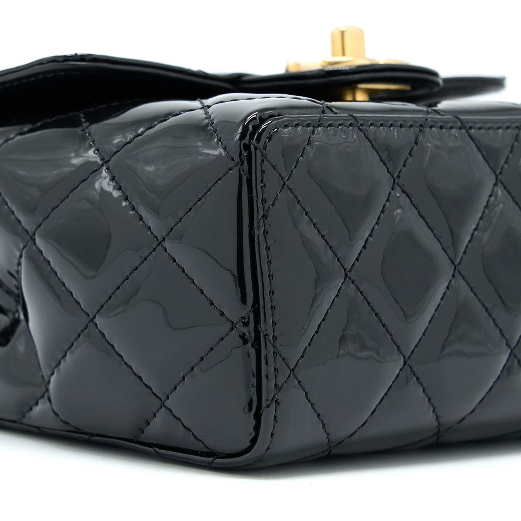 Chanel 22K Retro Classic New Square Mini Flap Bag Patent Black Brushed (Microchip)