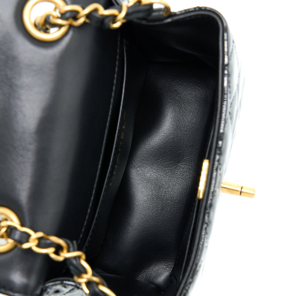 Chanel 22K Retro Classic New Square Mini Flap Bag Patent Black Brushed (Microchip)