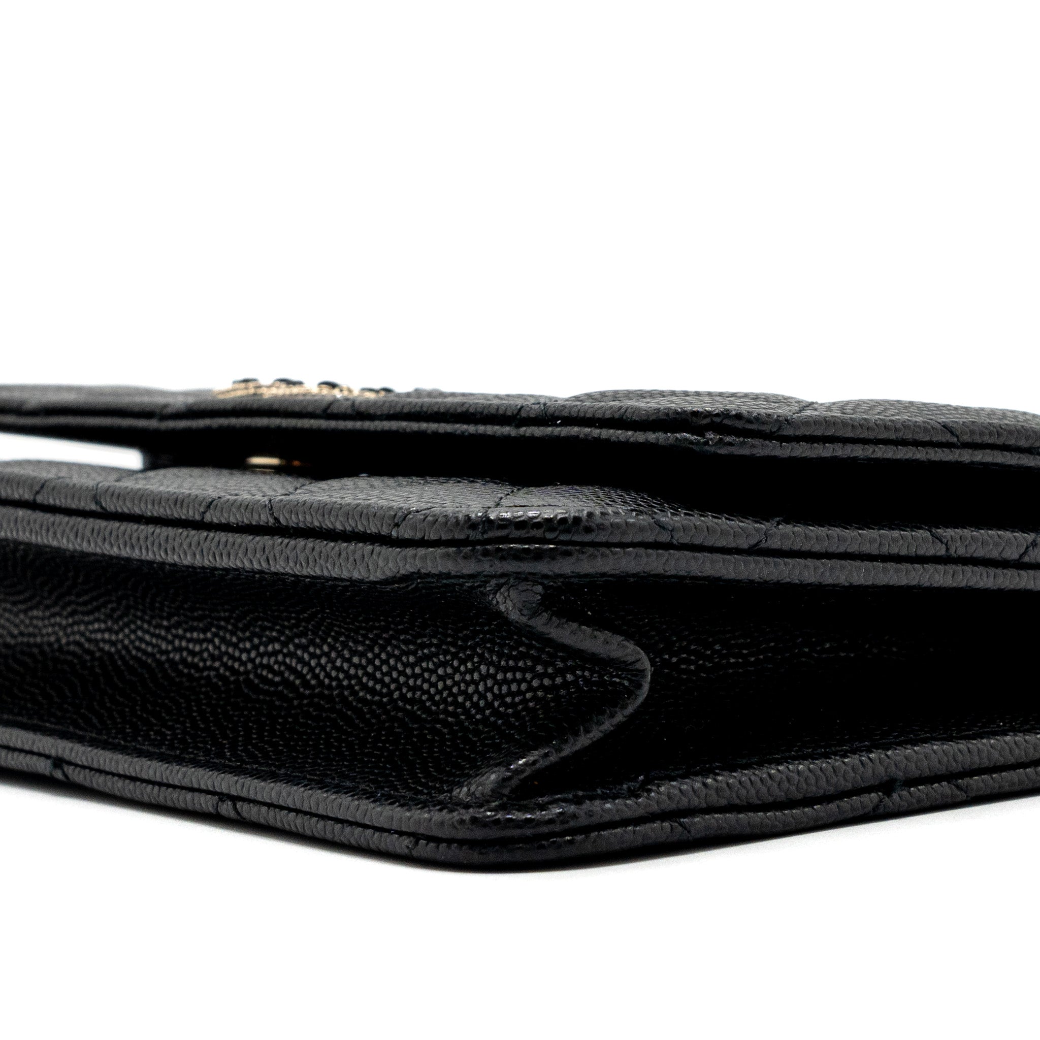 Chanel Detailed Logo Wallet On Chain Black Caviar L (microchip)