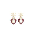Chanel CC Logo And Heart Earrings Red And Light Gold Tone