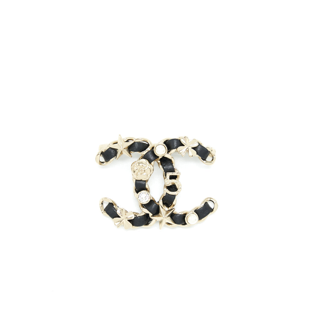 Chanel 22S CC Logo Chain Brooch With Charm Black L