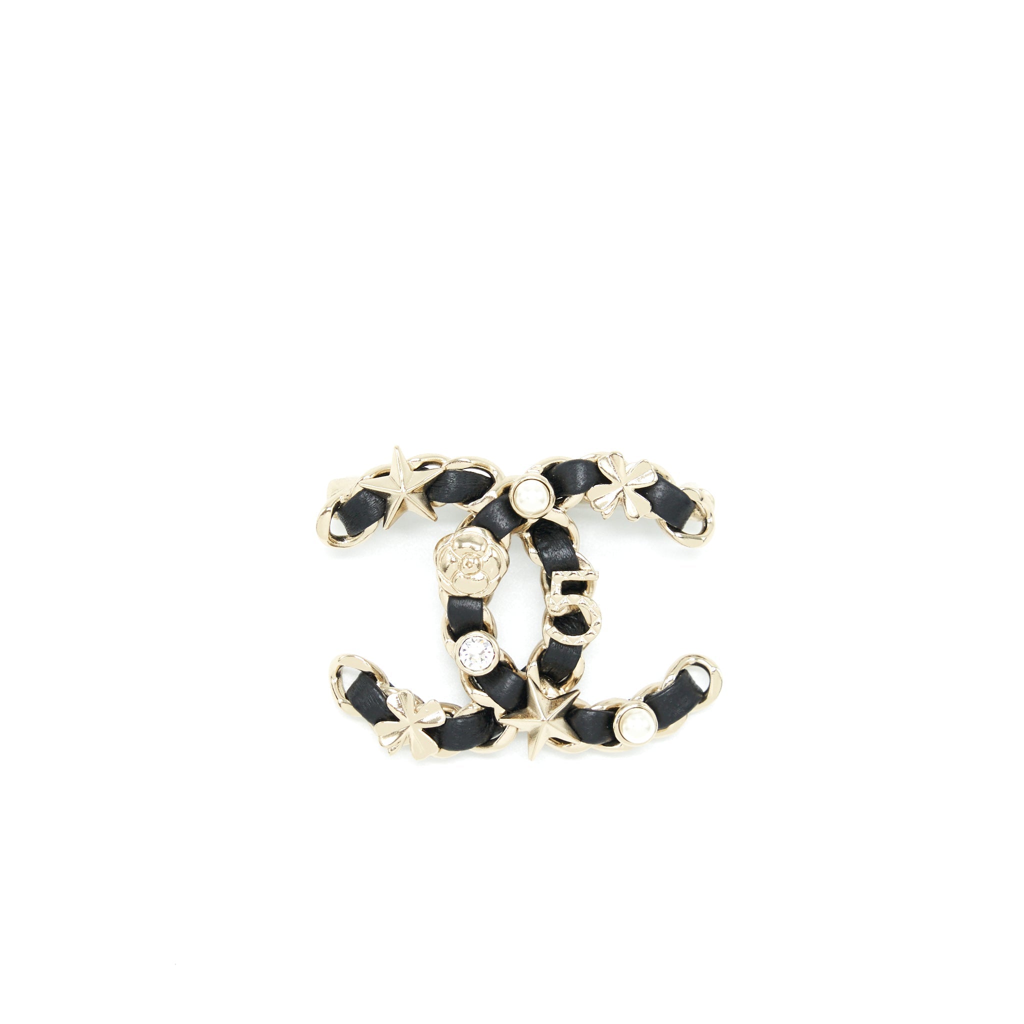 Chanel 22S CC Logo Chain Brooch With Charm Black L