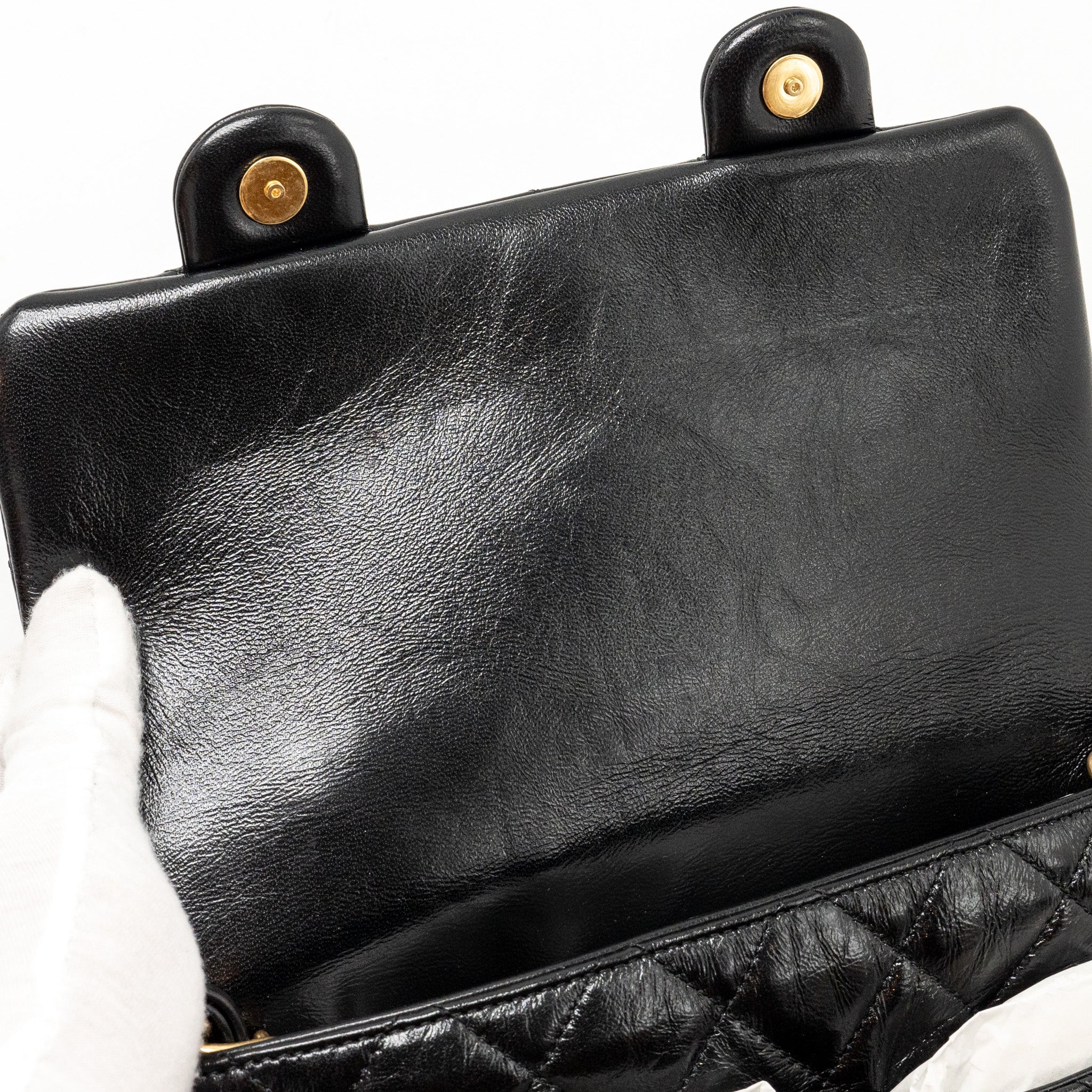 Chanel Double pocket top handle messanger bag shiny calfskin black  (microchip )