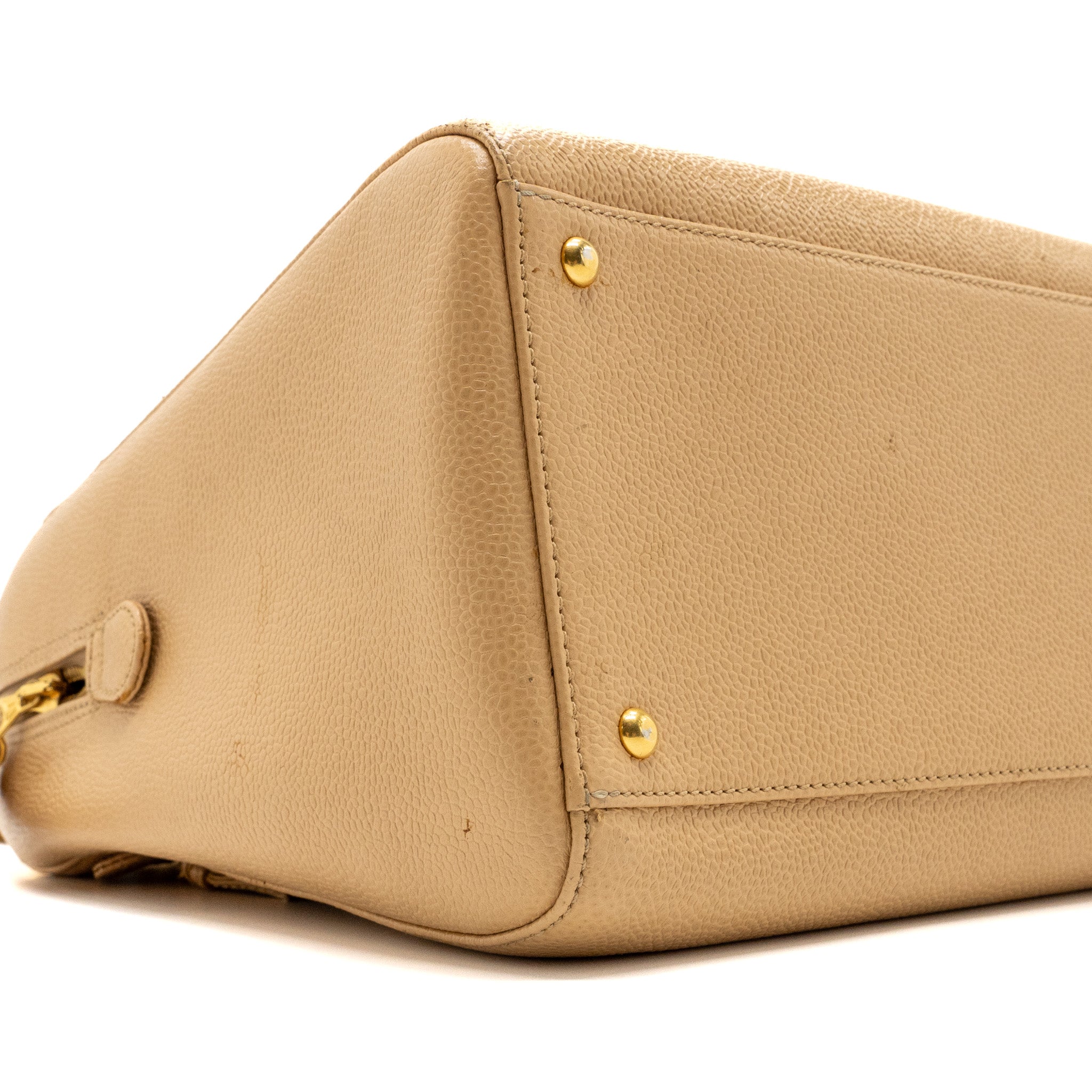 Chanel Vintage Tote Bag Caviar Beige