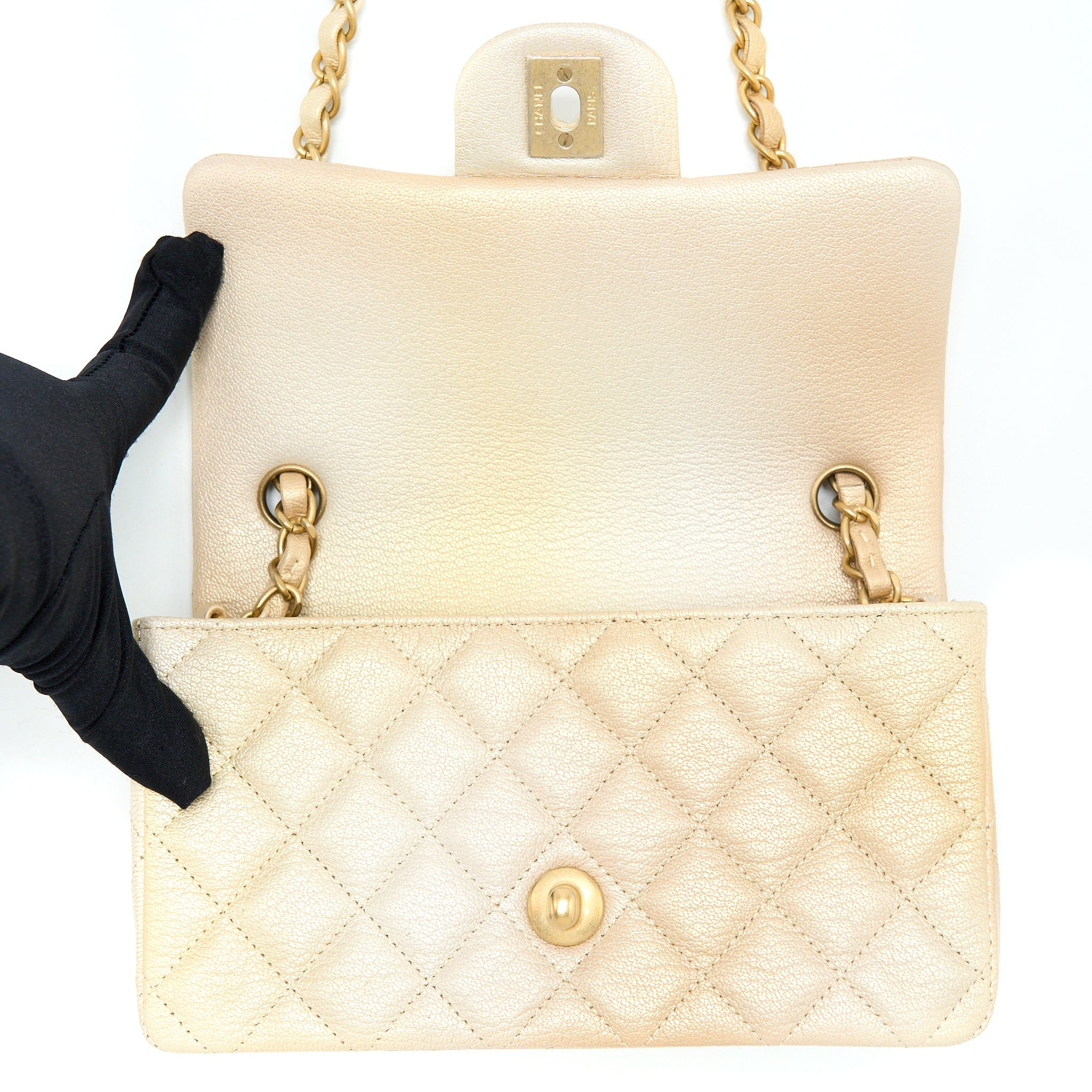 Chanel 22C Mini Rectangular Flap Bag Goatskin Ombre Beige Brushed (Microchip)
