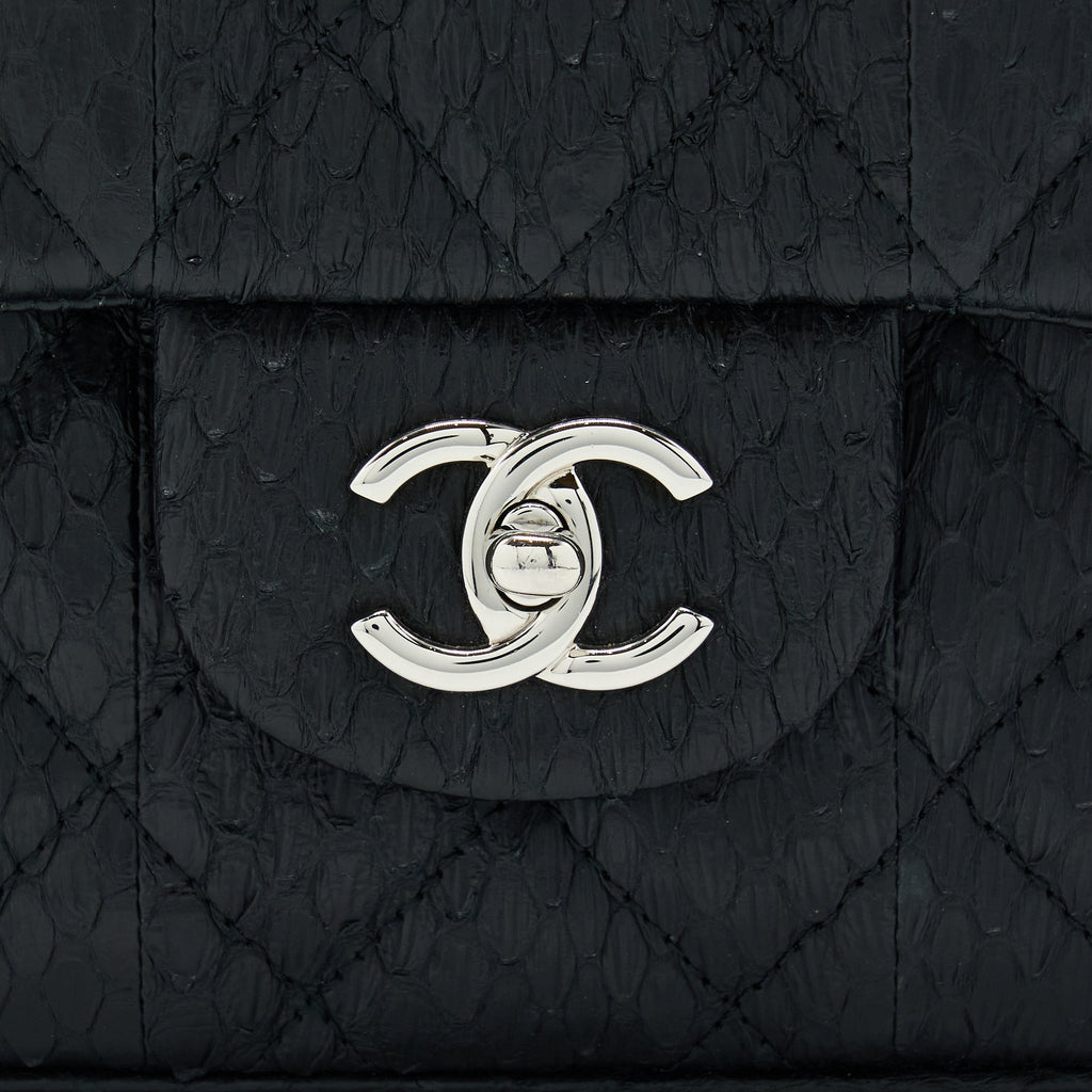 Chanel Top Handle Flap Bag Python Black