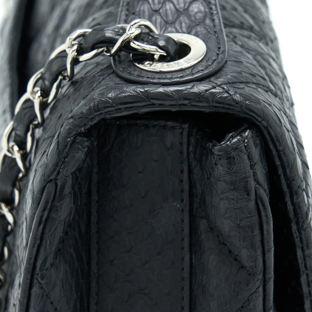 Chanel Top Handle Flap Bag Python Black