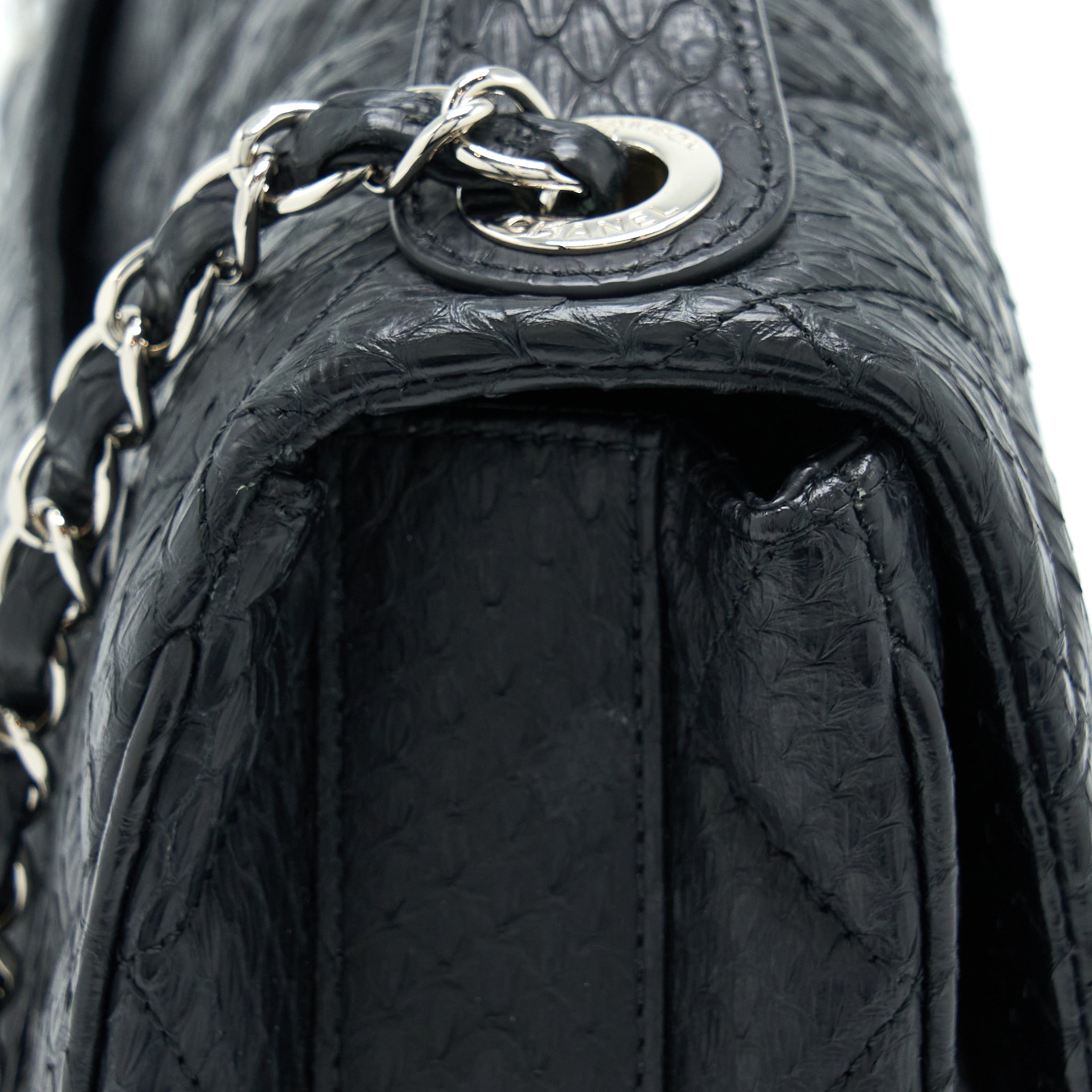 Chanel Top Handle Flap Bag Python Black