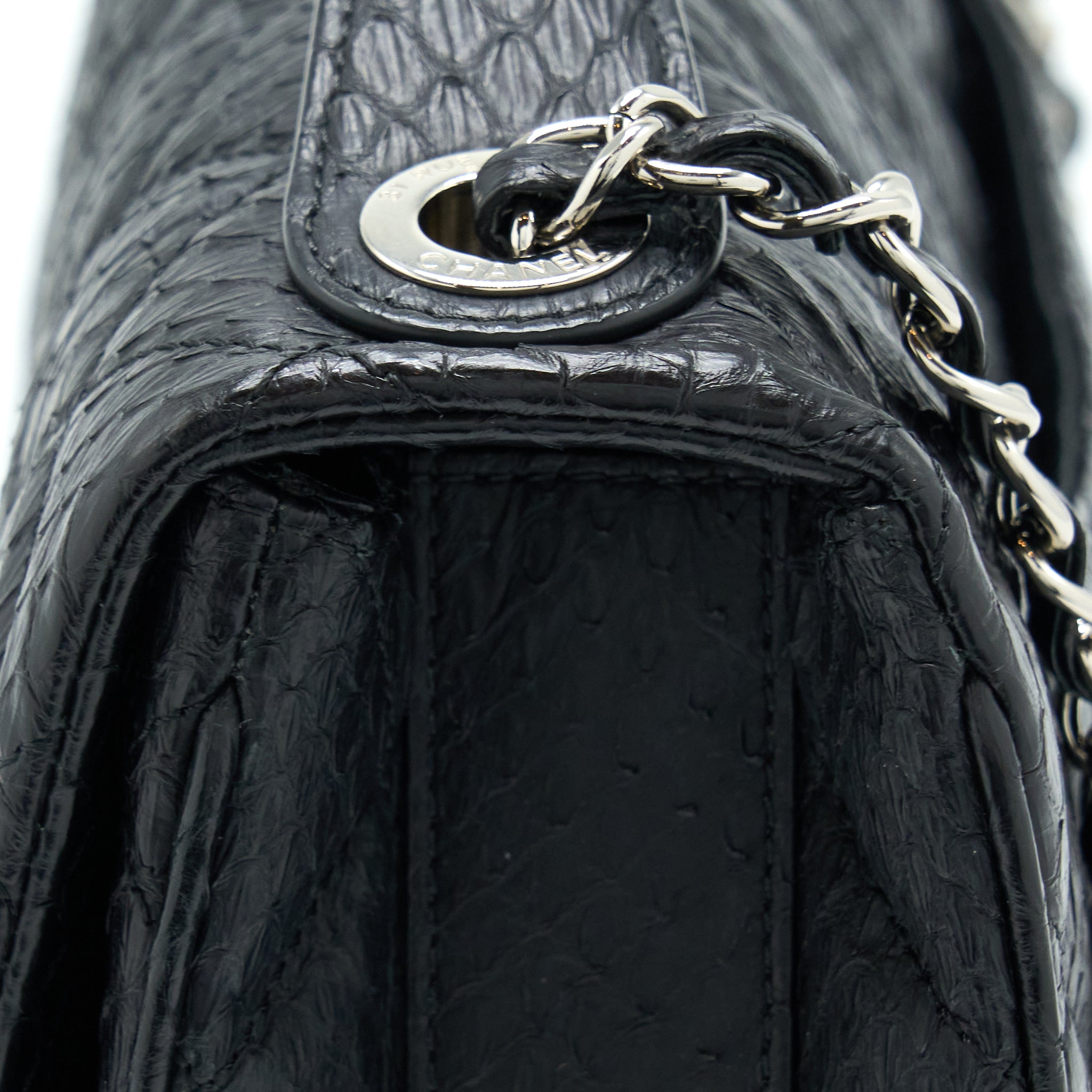 Chanel Top Handle Flap Bag Python Black