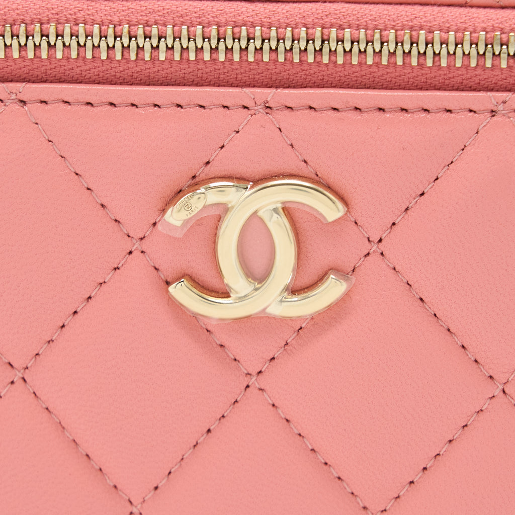 Chanel 22A Top Handle Long Vanity Case Lambskin Pink L (Microchip)