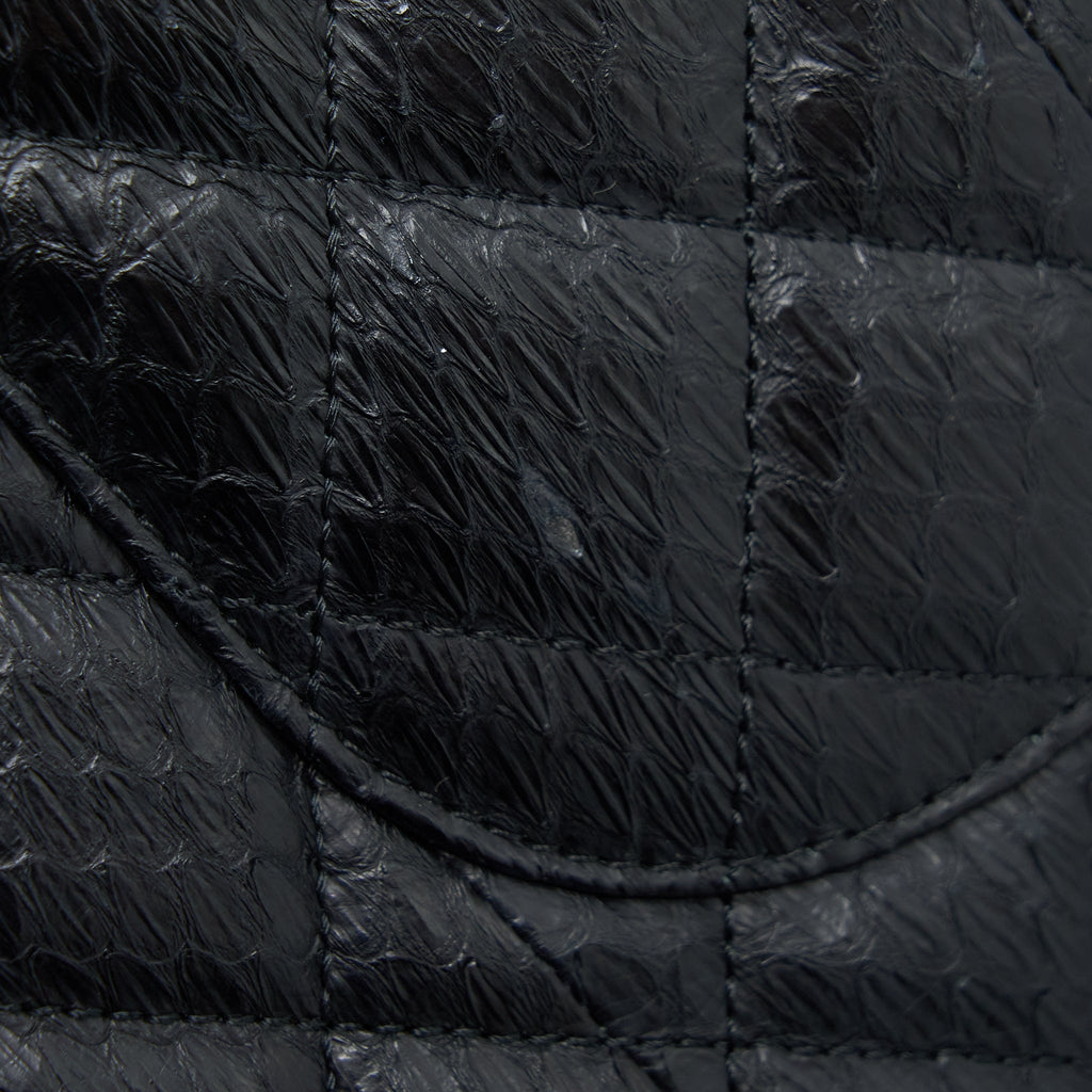 Chanel Top Handle Flap Bag Python Black