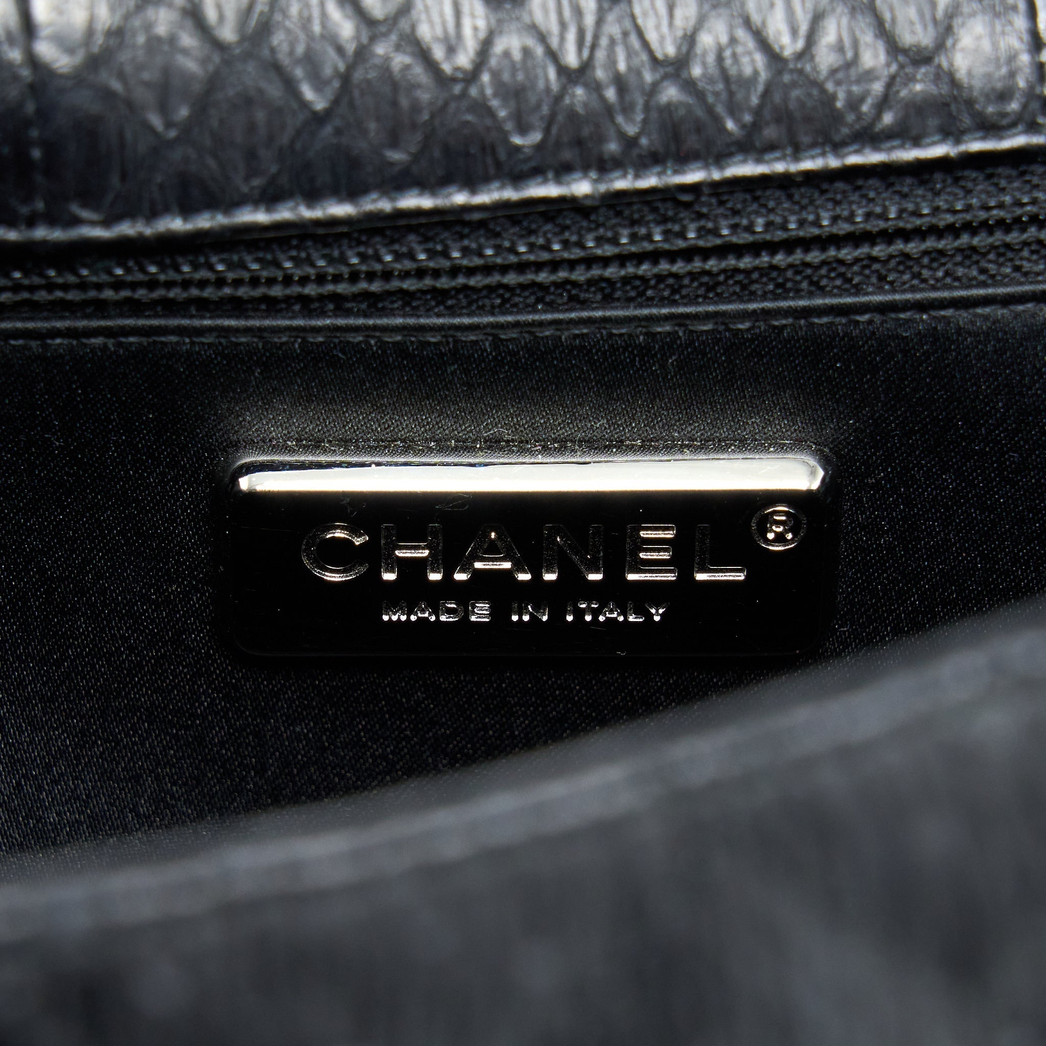 Chanel Top Handle Flap Bag Python Black
