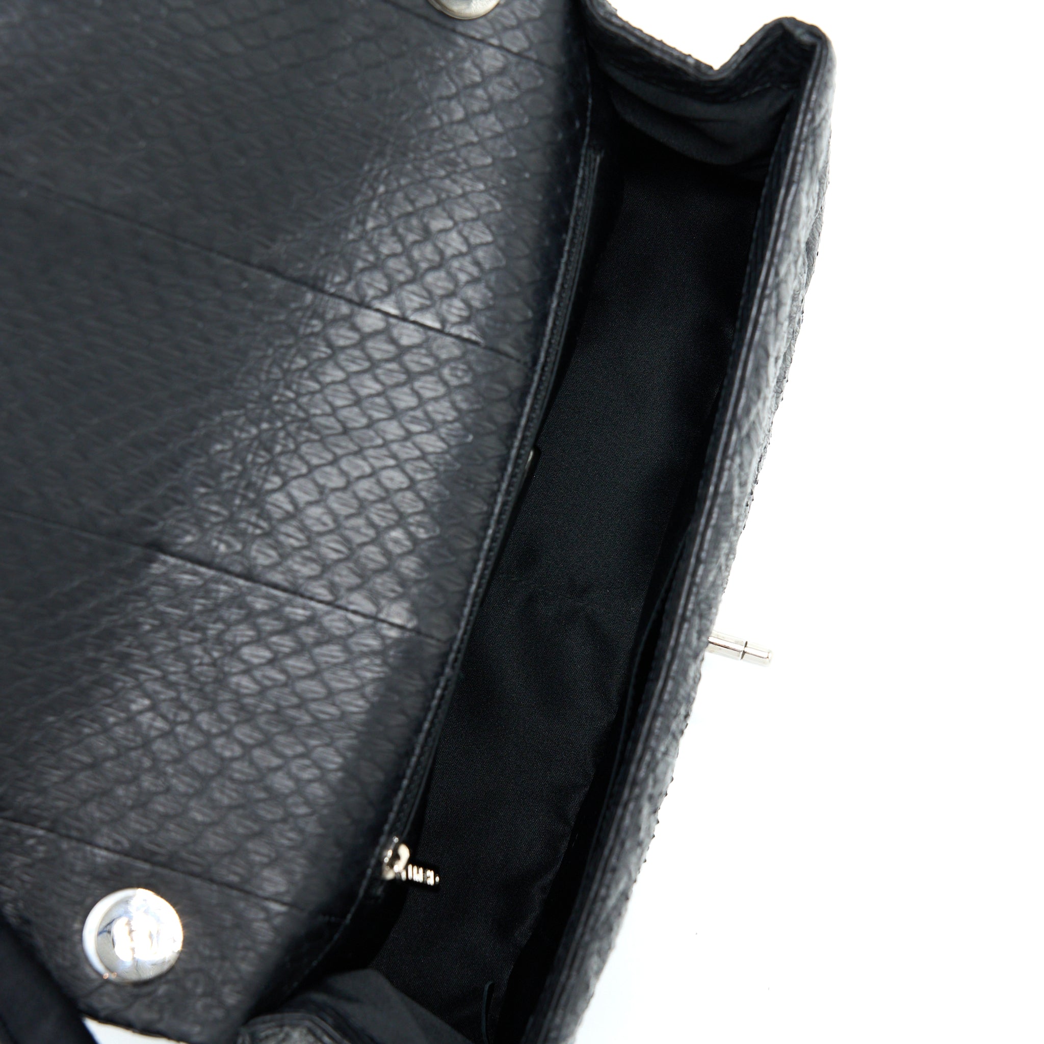 Chanel Top Handle Flap Bag Python Black