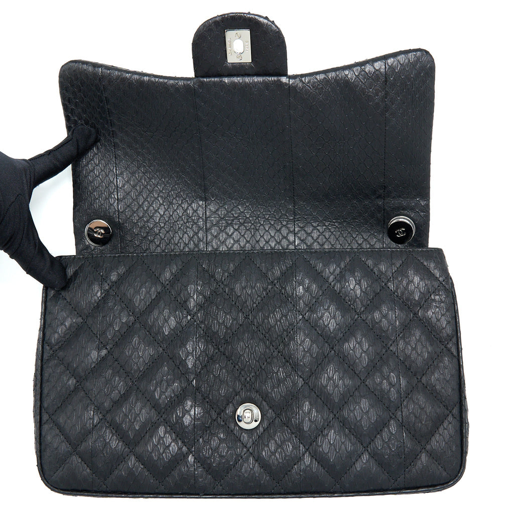 Chanel Top Handle Flap Bag Python Black