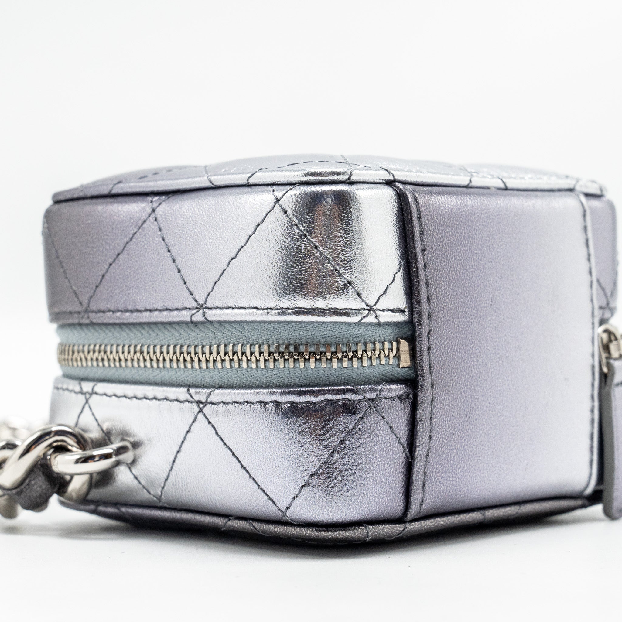 Chanel Mini Quilted Vanity With Giant Chain Lambskin Metallic Grey