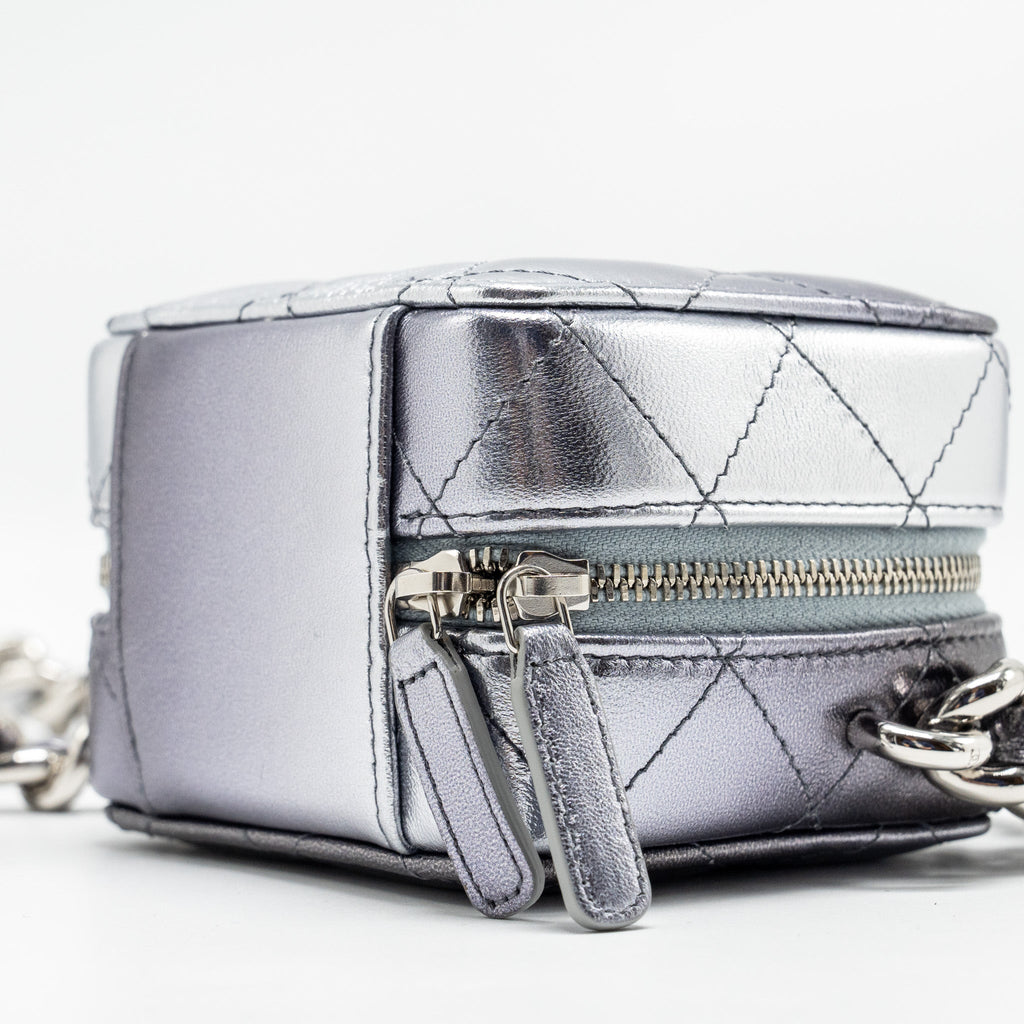 Chanel Mini Quilted Vanity With Giant Chain Lambskin Metallic Grey