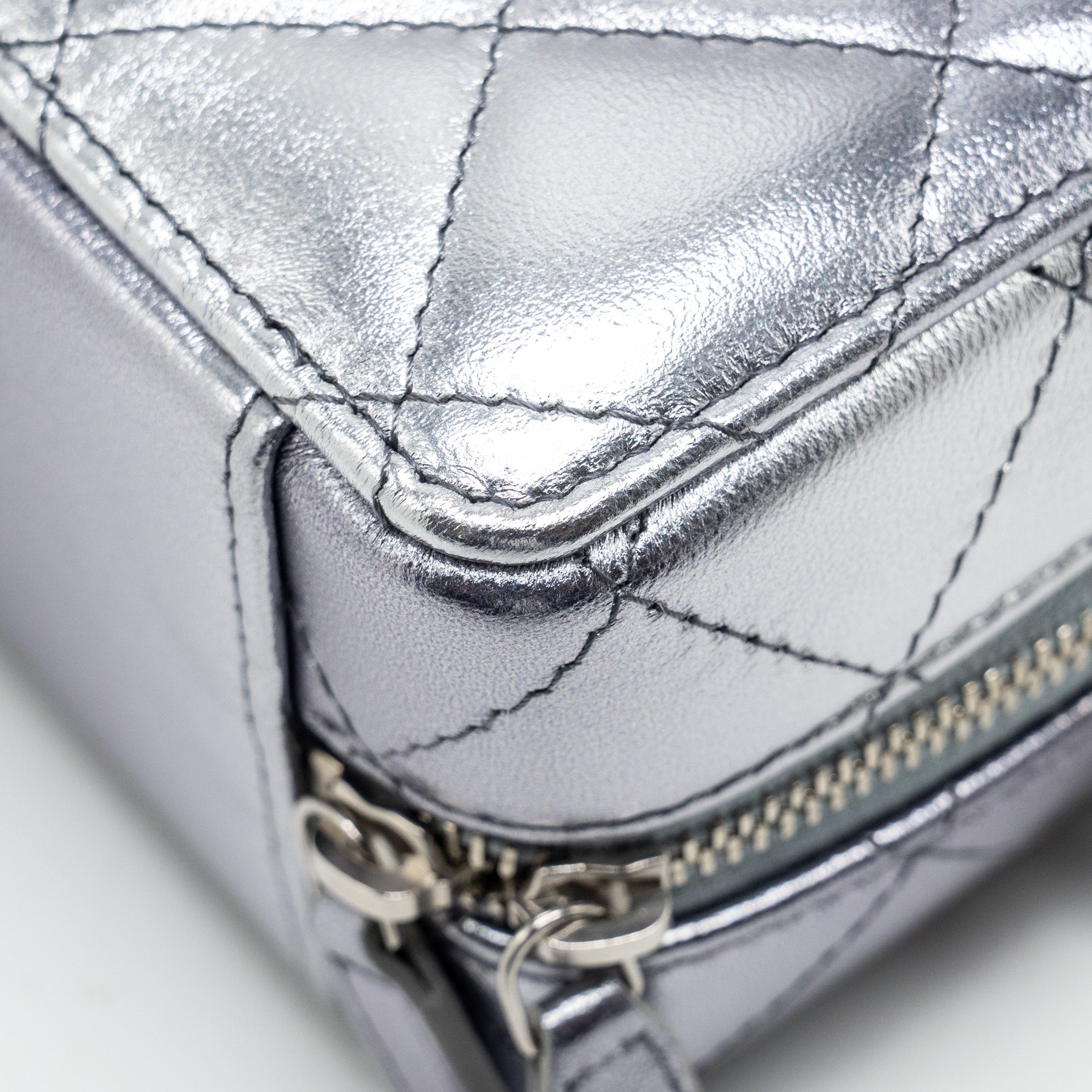 Chanel Mini Quilted Vanity With Giant Chain Lambskin Metallic Grey