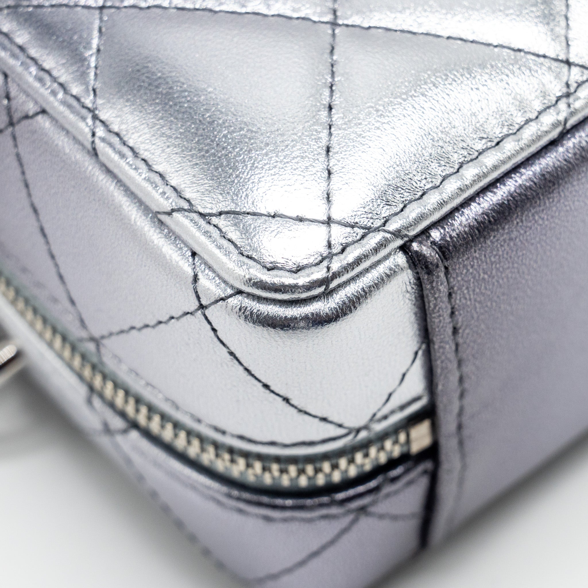 Chanel Mini Quilted Vanity With Giant Chain Lambskin Metallic Grey